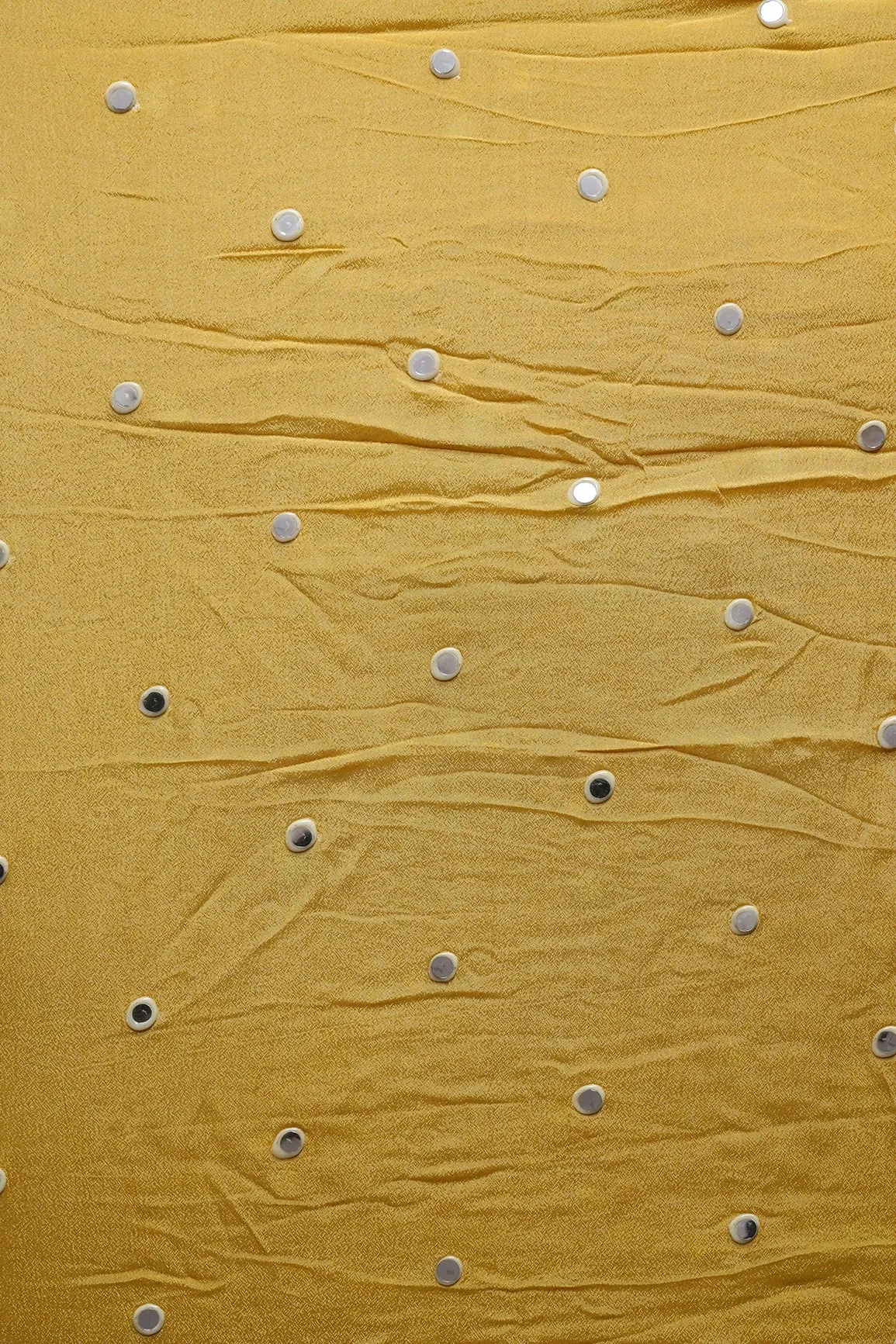 1.75 Meter Cut Piece Of Real Mirror Embroidery Work On Yellow Viscose Chinnon Chiffon Fabric