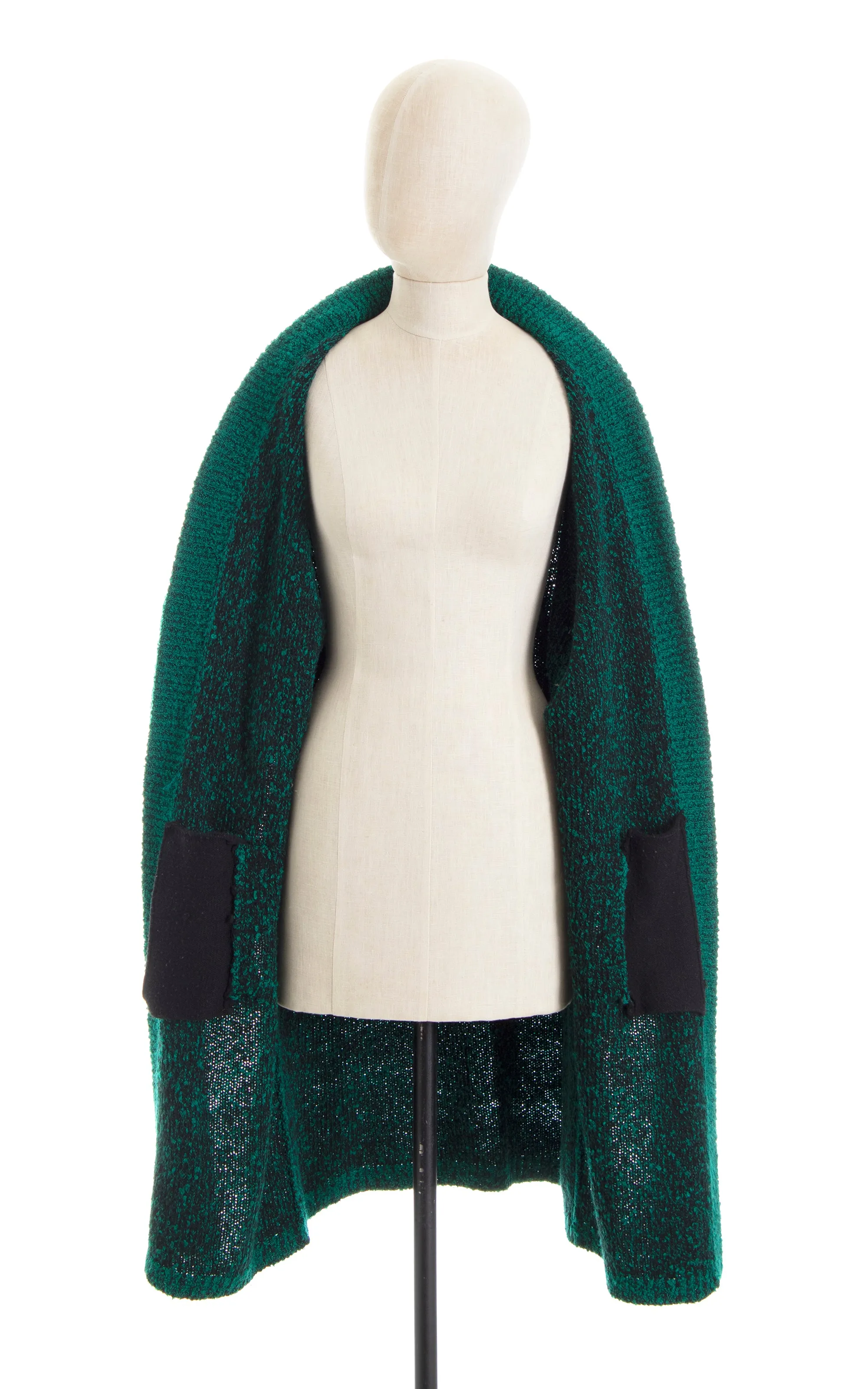 1980s Cozy Green Knit Sweater Coat | medium/large