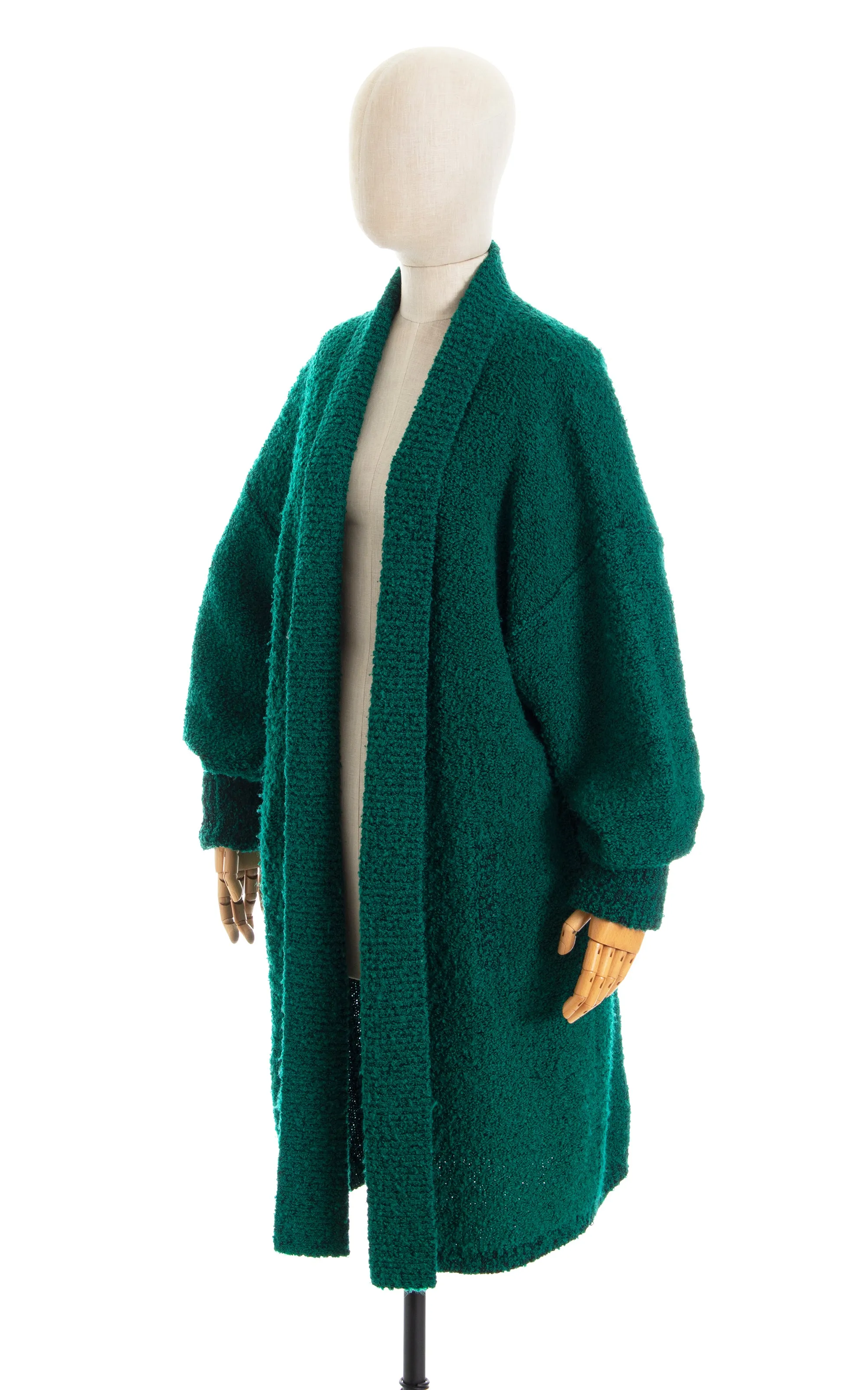 1980s Cozy Green Knit Sweater Coat | medium/large