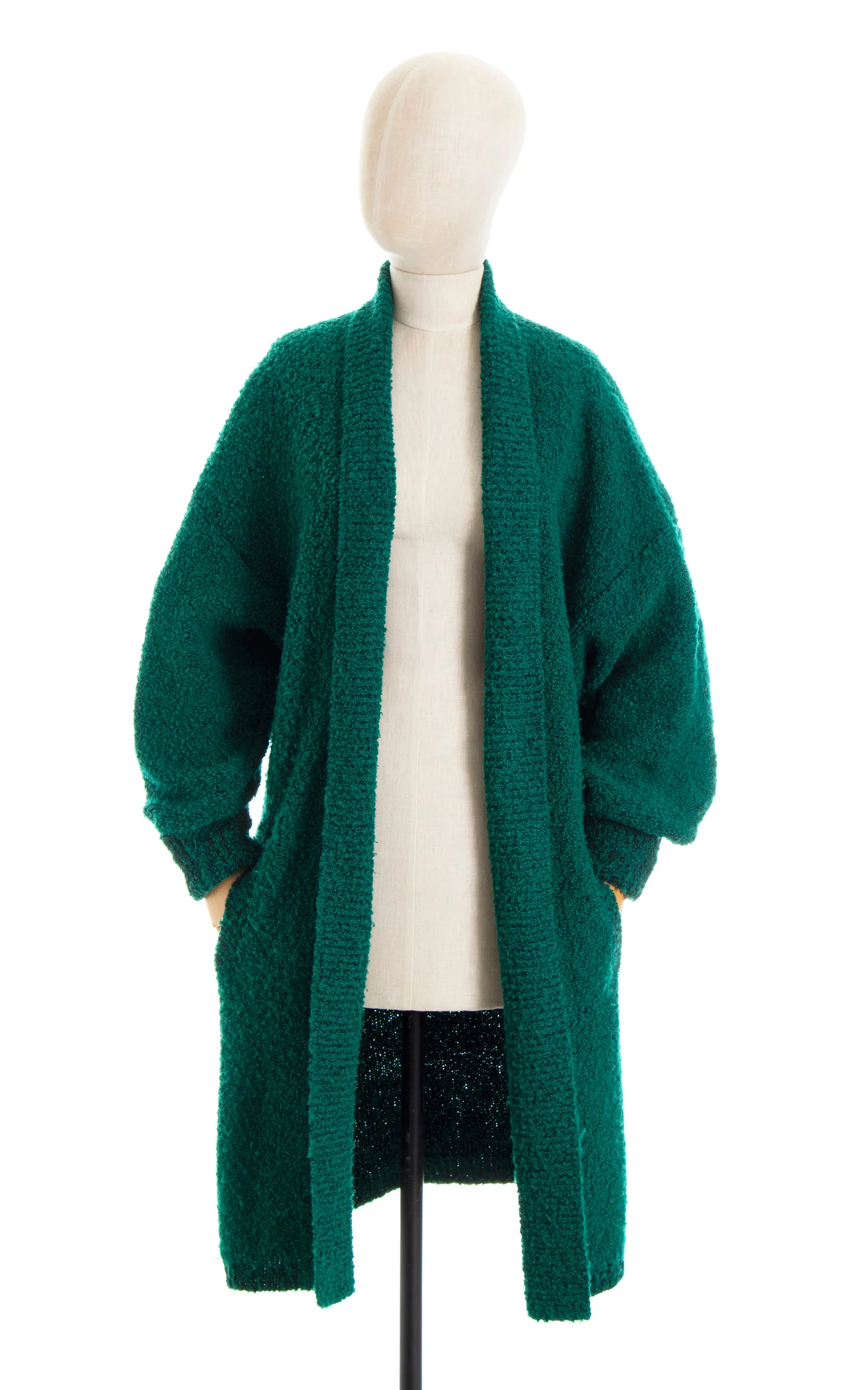 1980s Cozy Green Knit Sweater Coat | medium/large