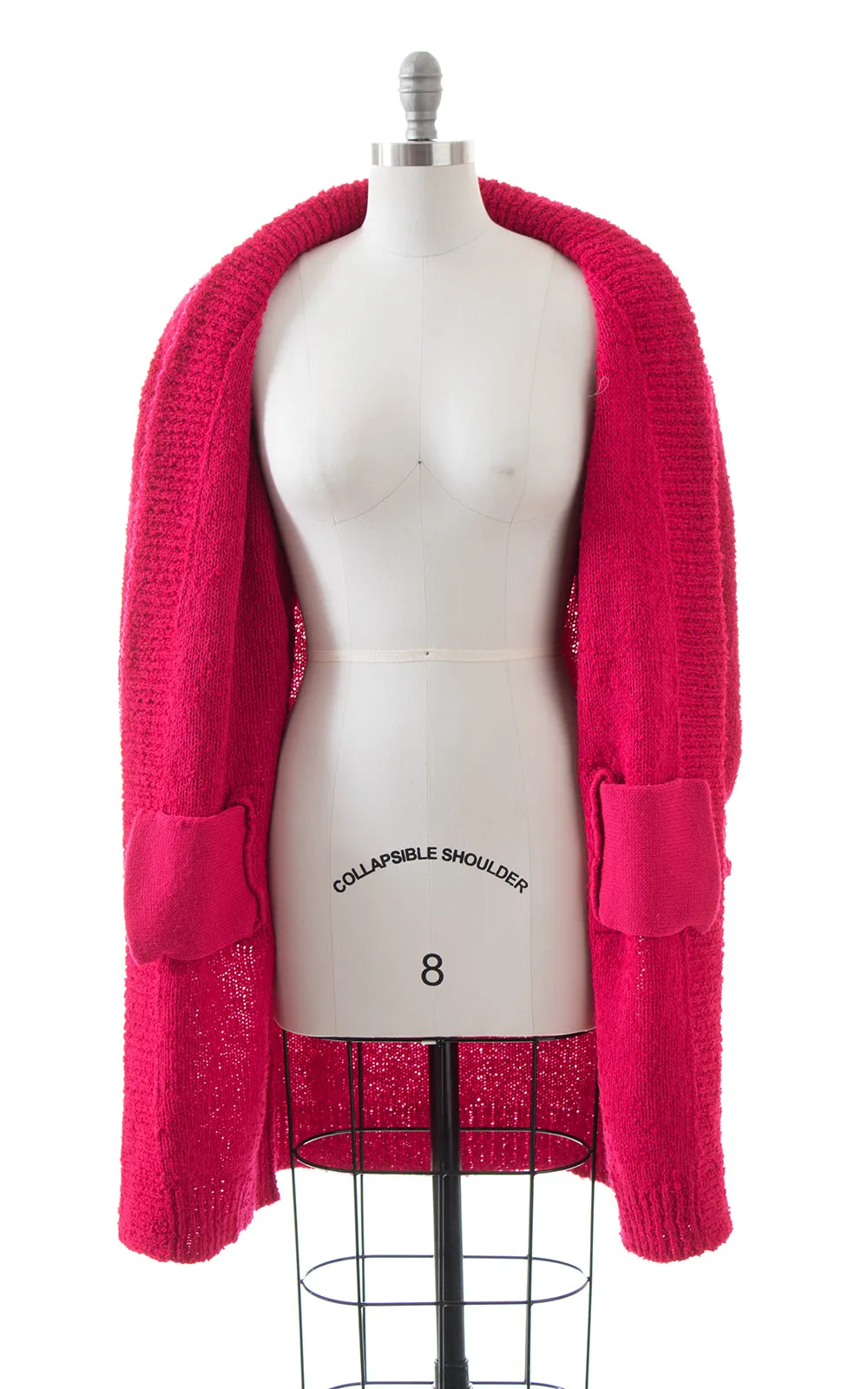 1980s Hot Pink Bouclé Knit Sweater Coat | medium/large