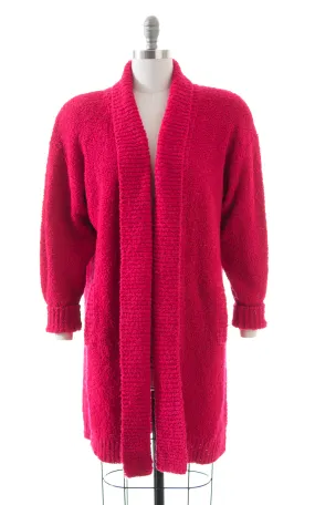 1980s Hot Pink Bouclé Knit Sweater Coat | medium/large
