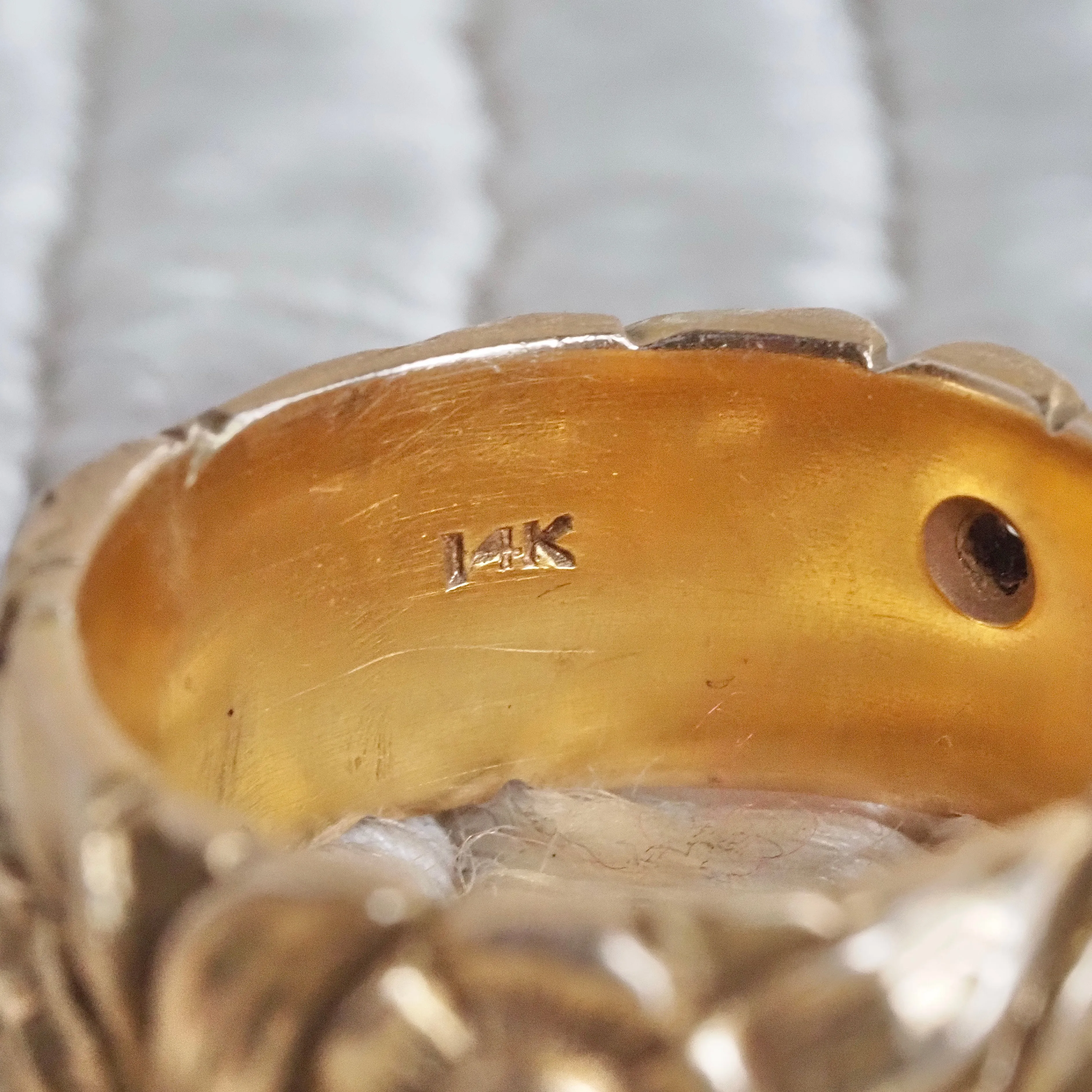 Antique Floral Diamond 14k Gold Wide Band
