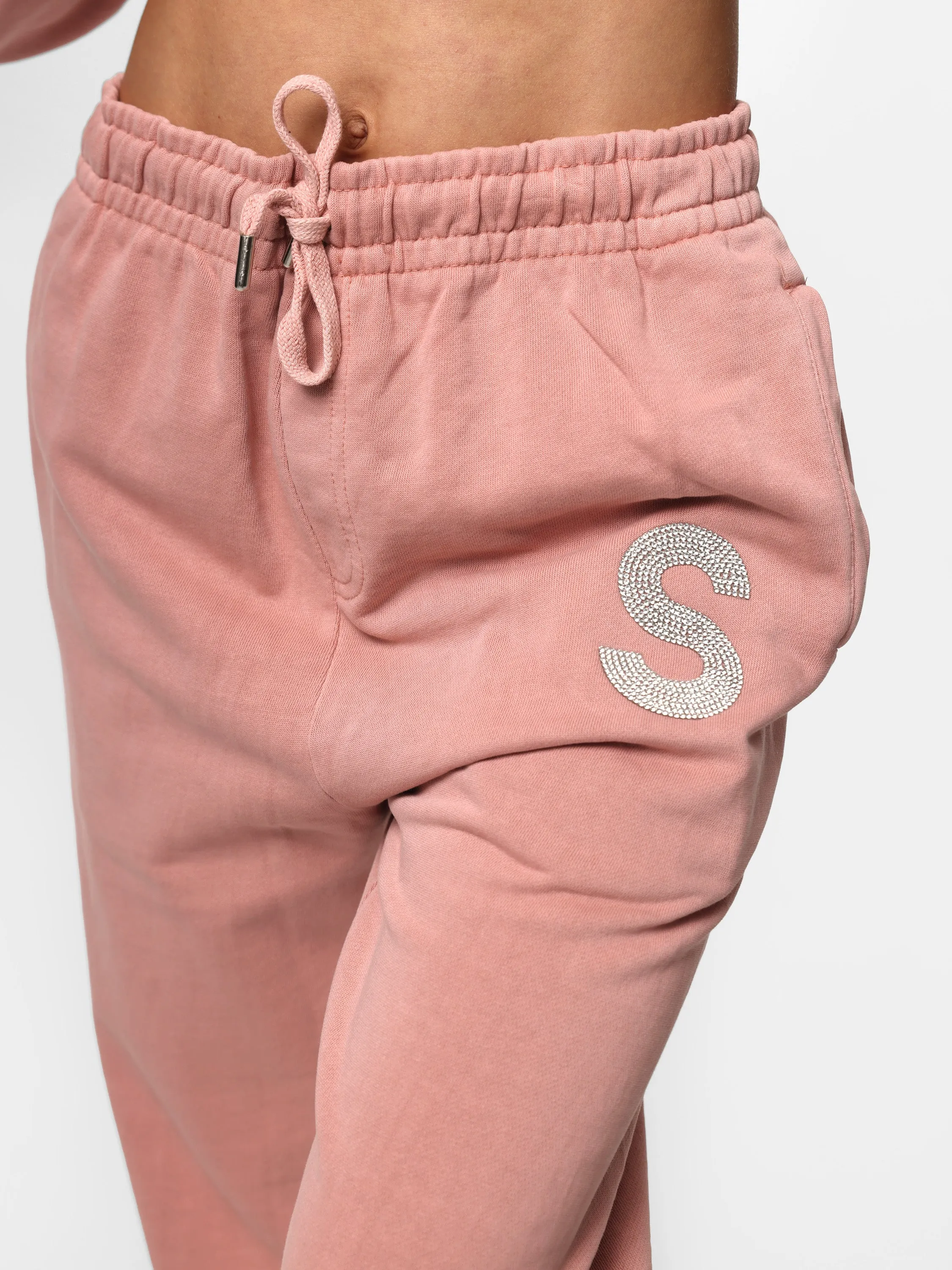 Bedazzled Initial Pink Wash Joggers