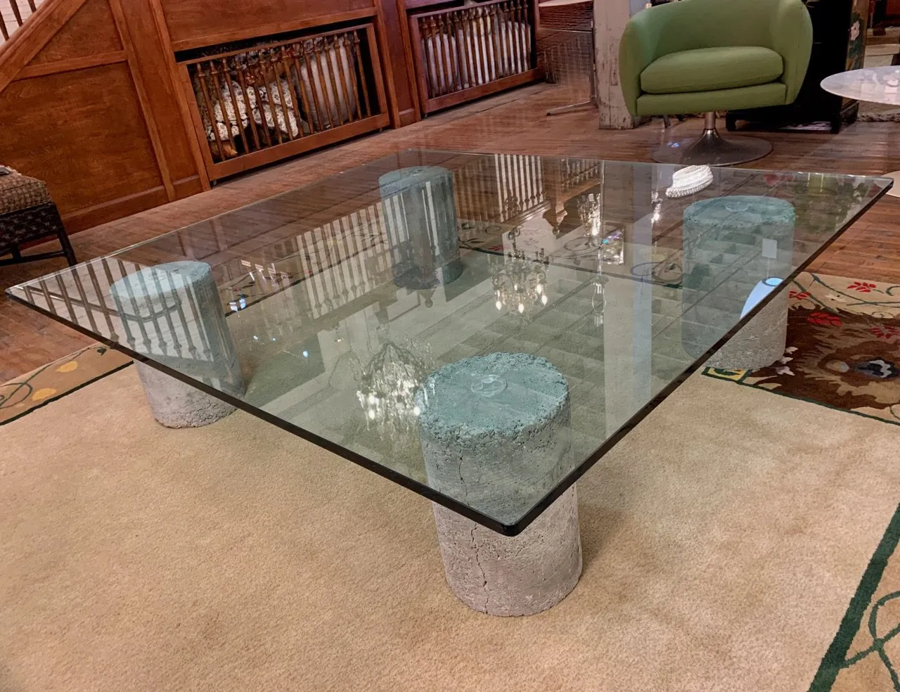 Coffee Table, Oversized, Thick Glass, Cement Base