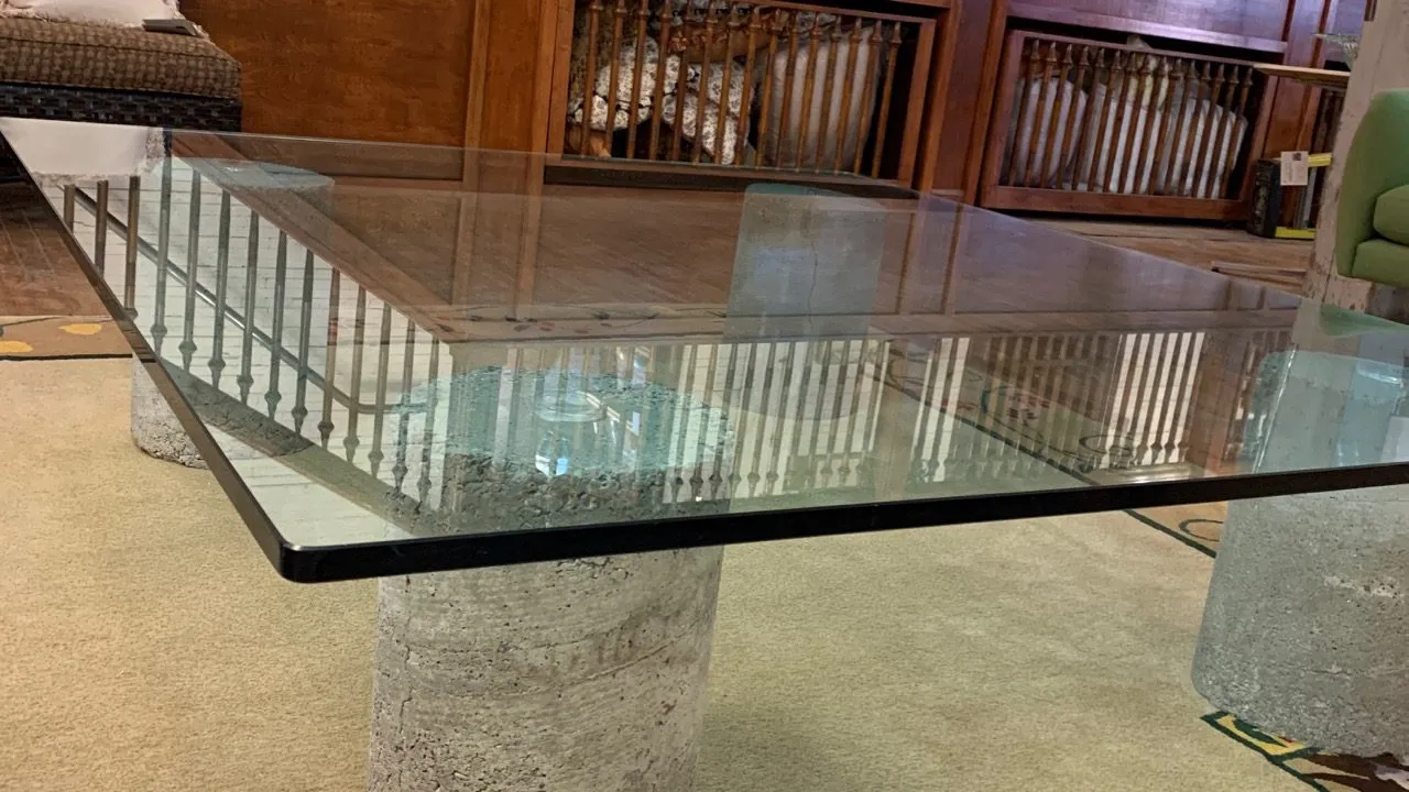 Coffee Table, Oversized, Thick Glass, Cement Base