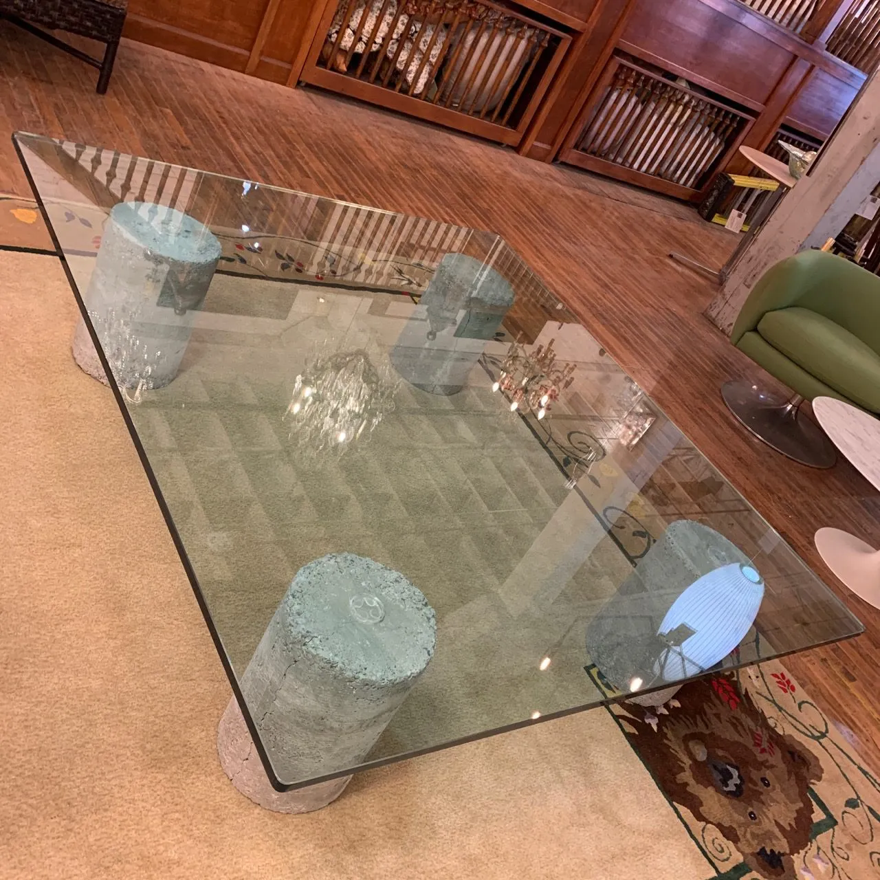 Coffee Table, Oversized, Thick Glass, Cement Base
