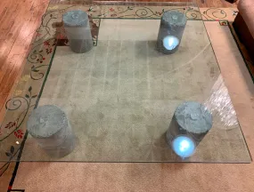 Coffee Table, Oversized, Thick Glass, Cement Base