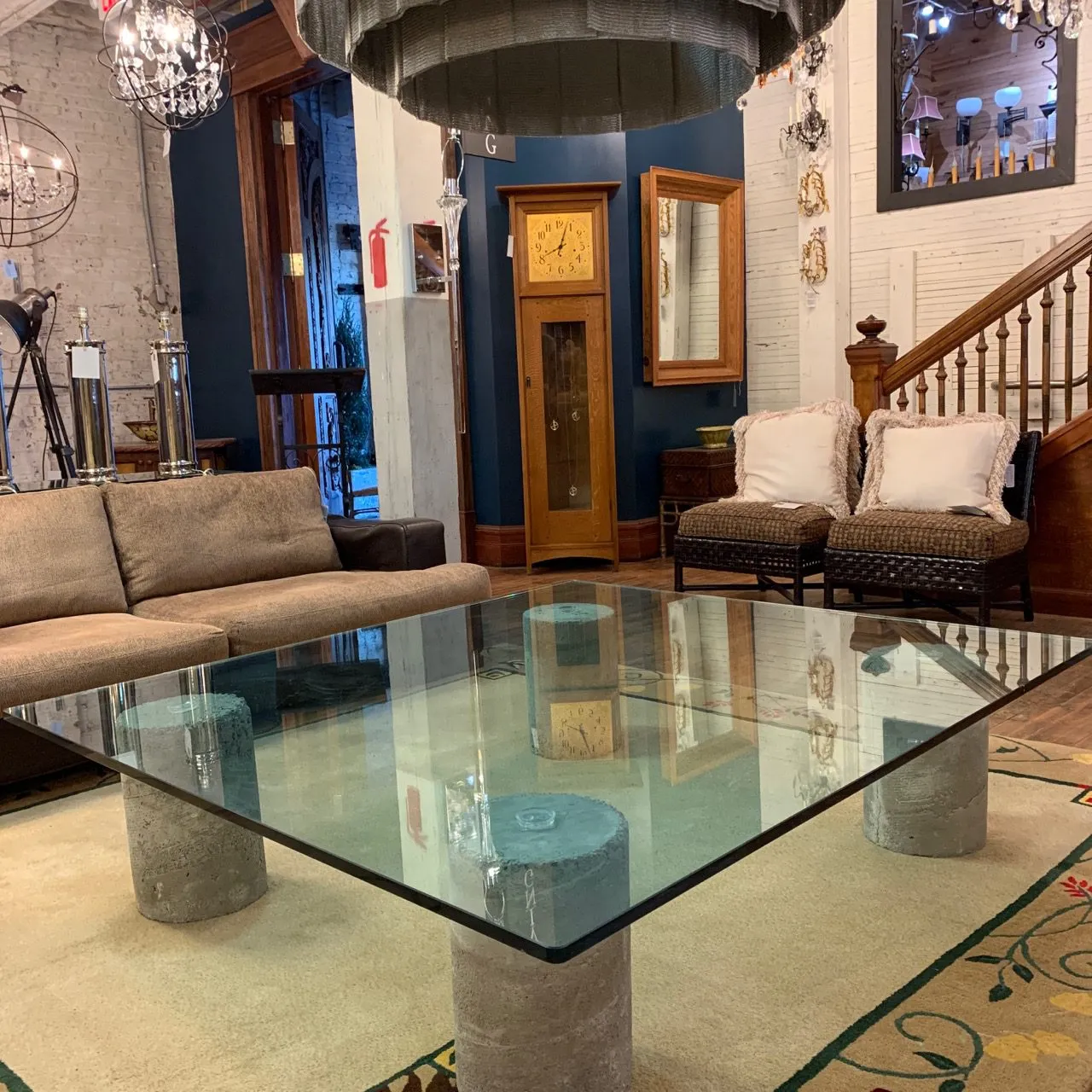 Coffee Table, Oversized, Thick Glass, Cement Base