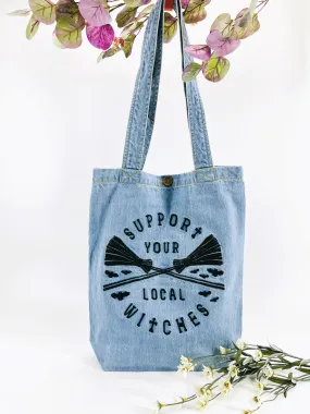 CUSTOM LISTING "Support Your Local Witches" | Light Denim Tote Bag