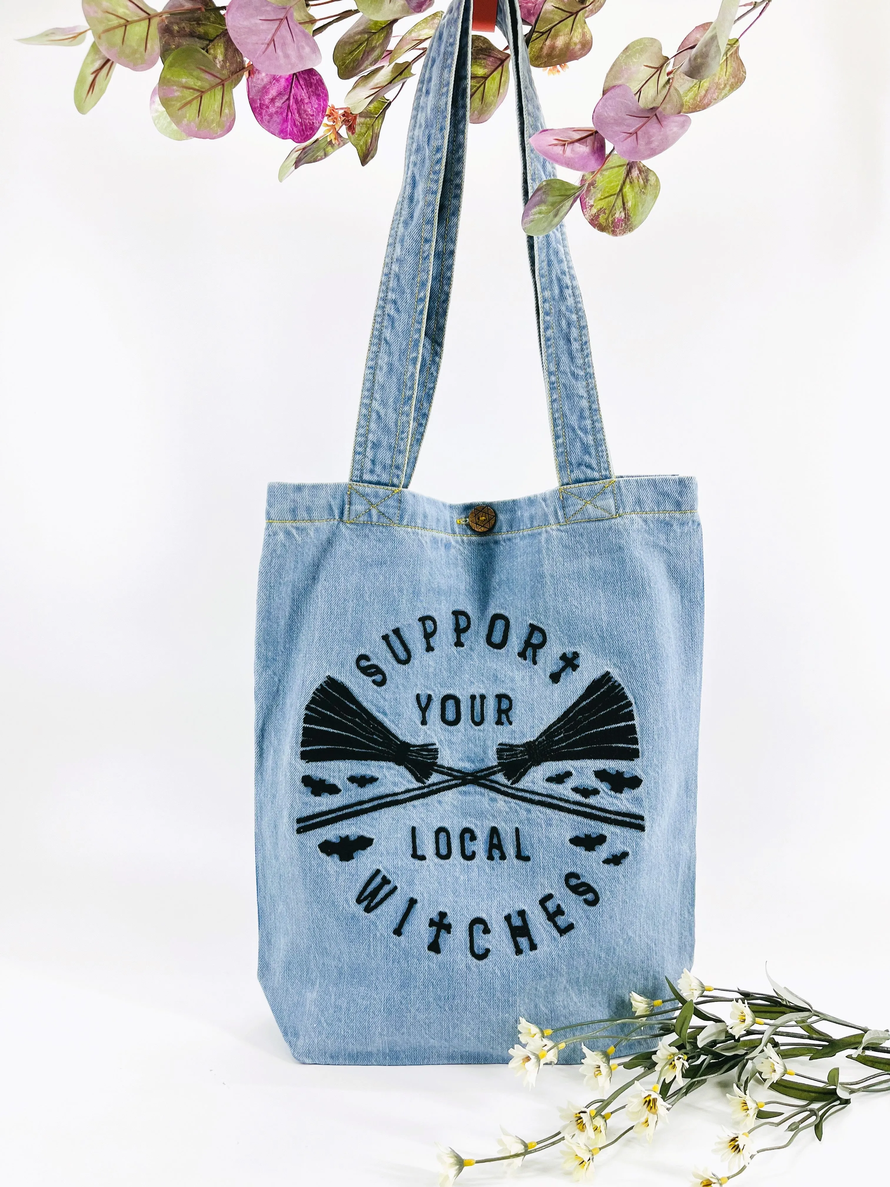 CUSTOM LISTING "Support Your Local Witches" | Light Denim Tote Bag