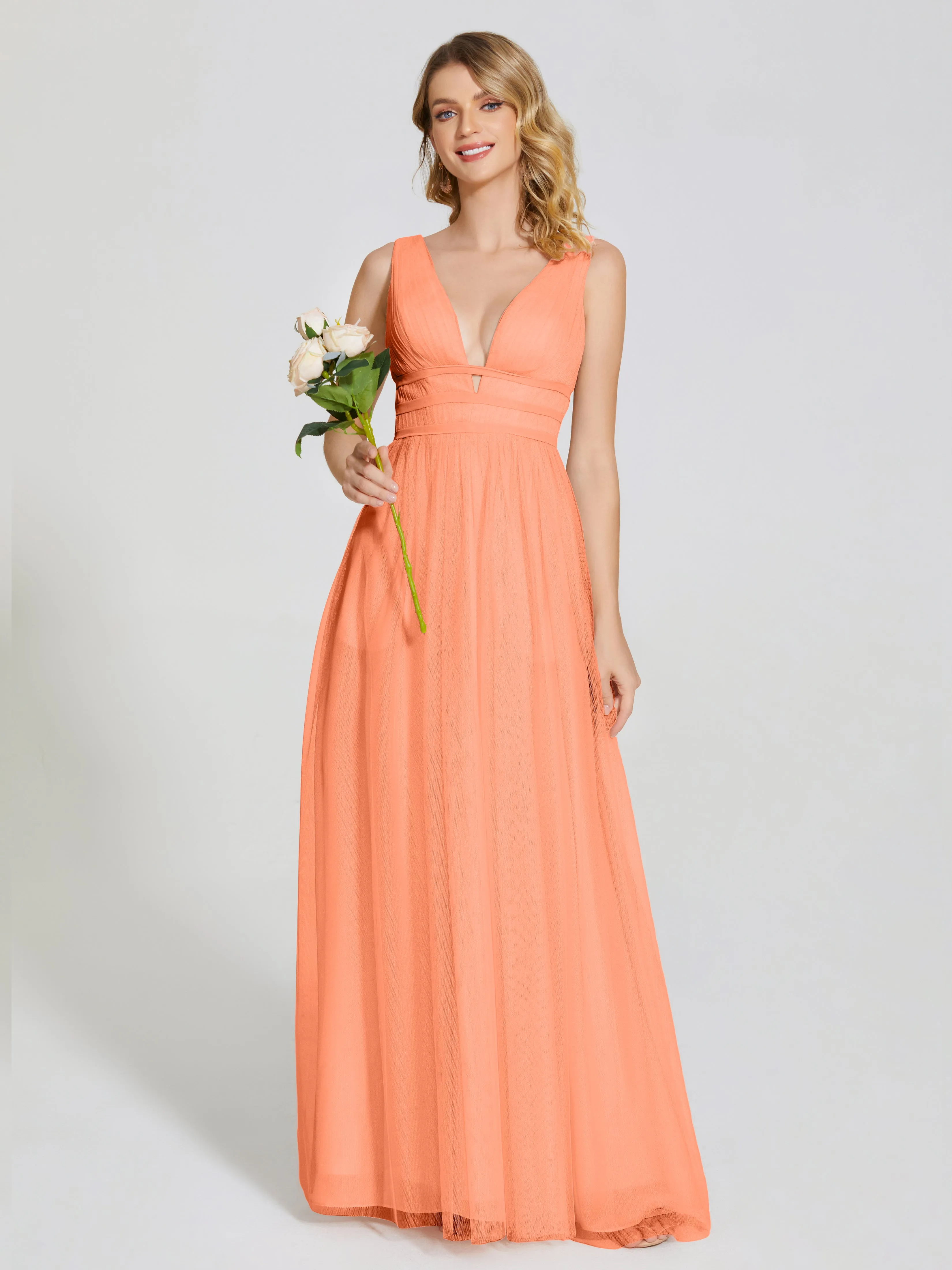 Elliana Flowy V-neck Tulle Bridesmaid Dresses