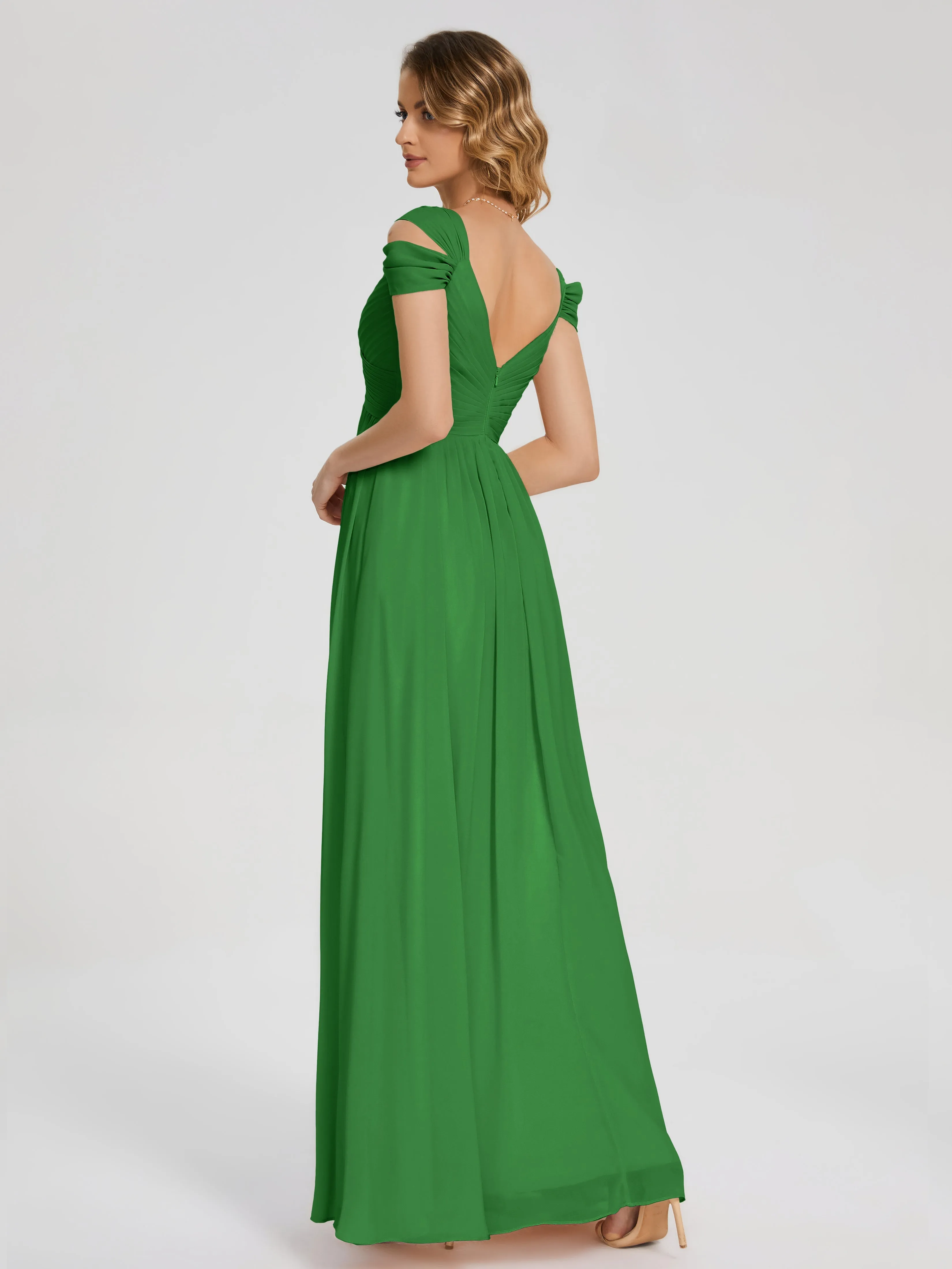 Green Bridesmaid Dresses With Sleeves Charlee Flowy Split Chiffon Bridesmaid Dresses