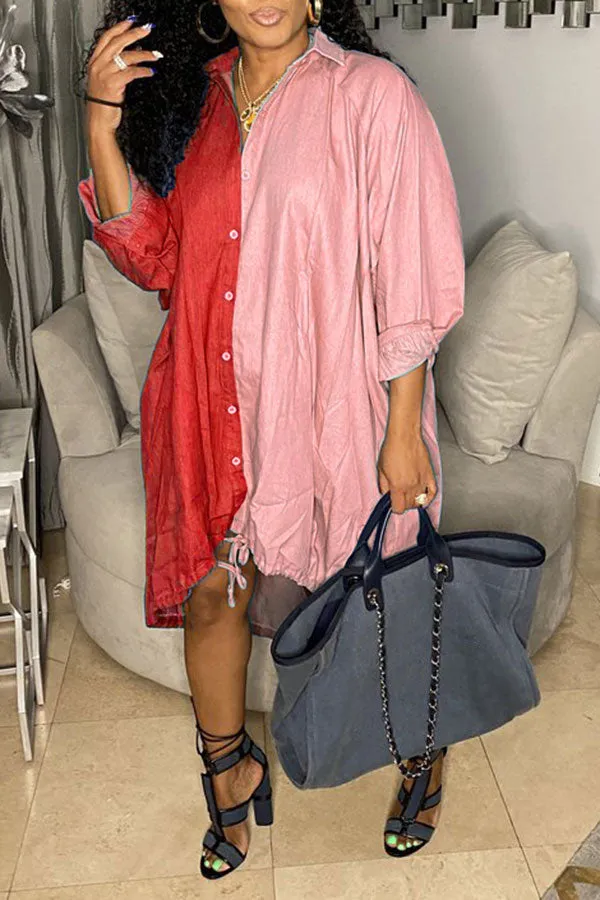 Hit Color On-trend Oversize Single Breasted Midi Dress