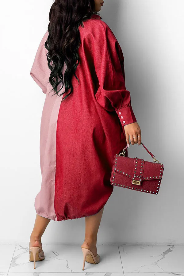 Hit Color On-trend Oversize Single Breasted Midi Dress