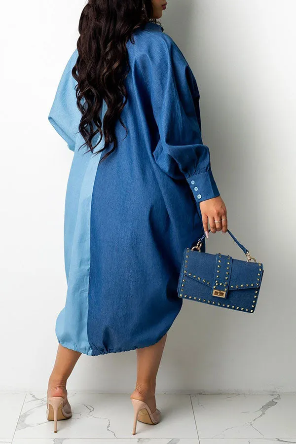 Hit Color On-trend Oversize Single Breasted Midi Dress