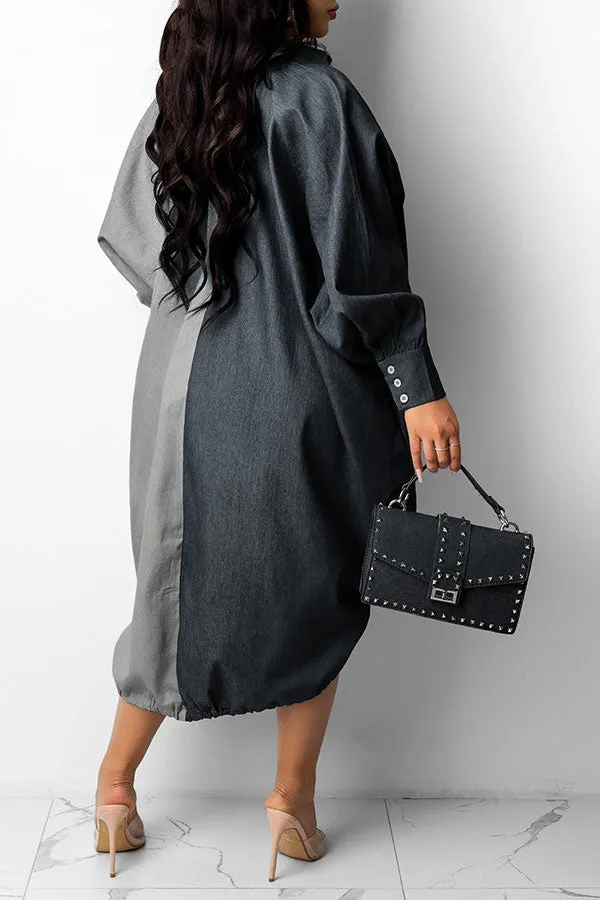 Hit Color On-trend Oversize Single Breasted Midi Dress