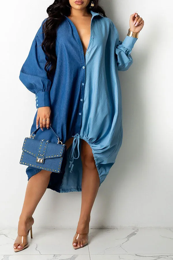 Hit Color On-trend Oversize Single Breasted Midi Dress