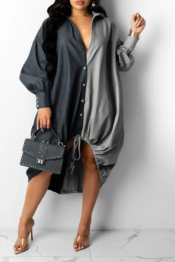 Hit Color On-trend Oversize Single Breasted Midi Dress