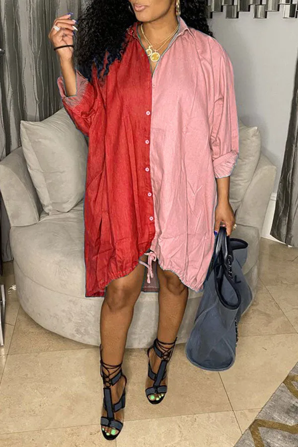 Hit Color On-trend Oversize Single Breasted Midi Dress