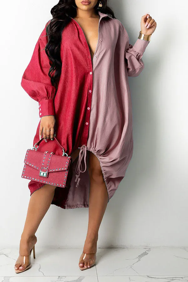 Hit Color On-trend Oversize Single Breasted Midi Dress