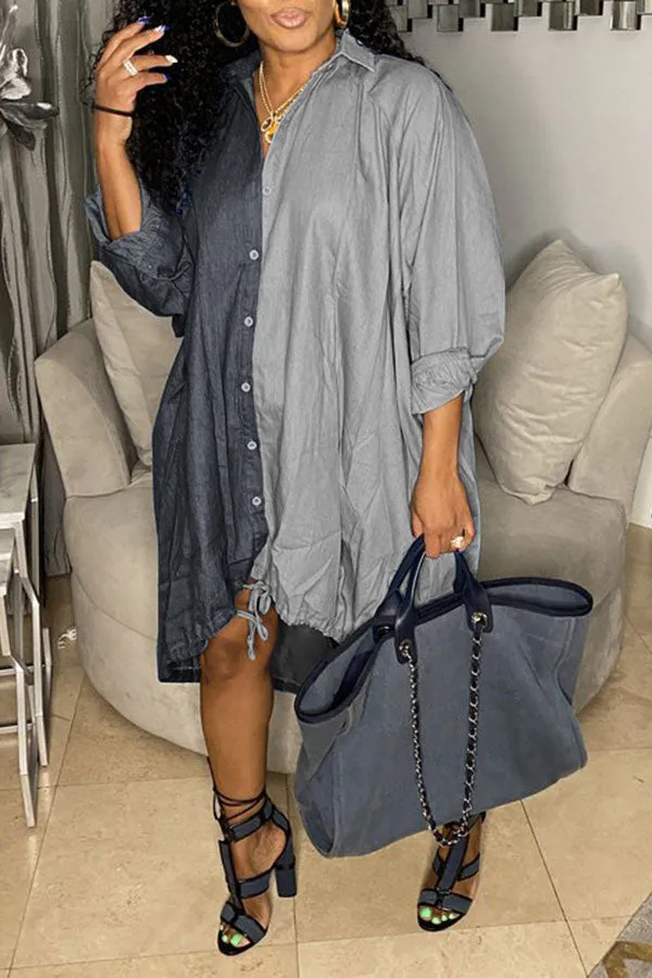 Hit Color On-trend Oversize Single Breasted Midi Dress