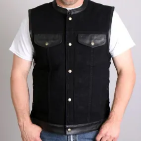 Hot Leathers Men's Black Denim And Leather Vest