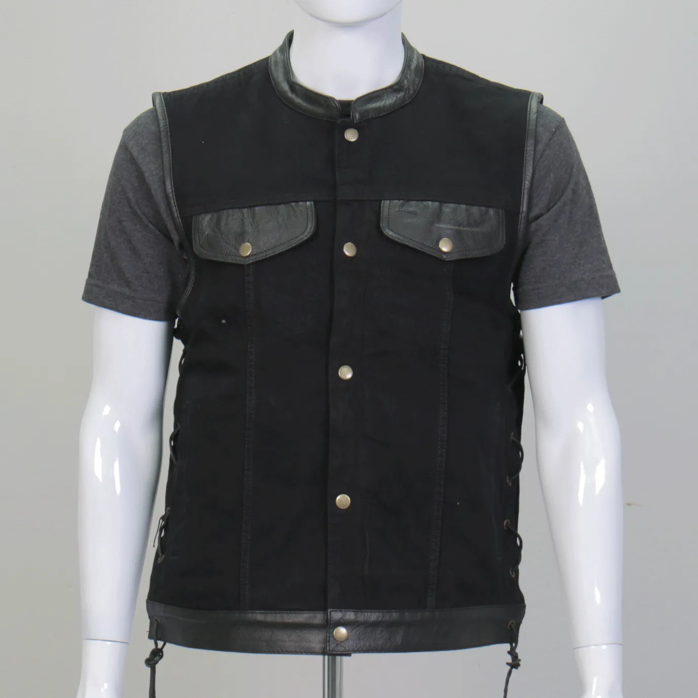 Hot Leathers Men's Black Denim And Leather Vest