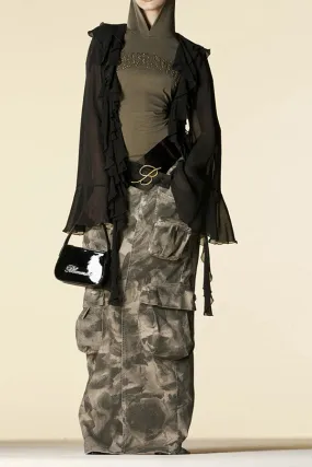 hulianfu Camouflage Punk Multi Pocket Lace-Up Skirt