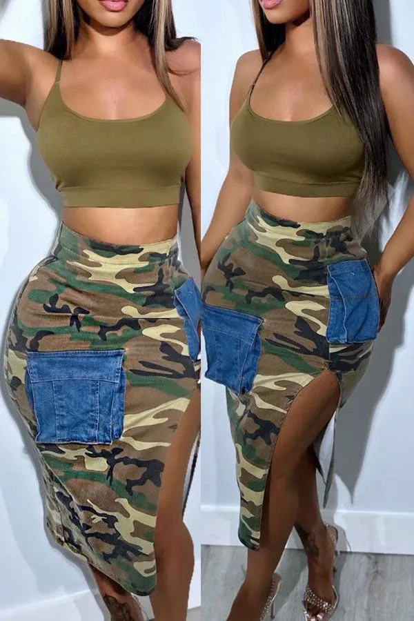 hulianfu Camouflage Urban Pocket High Split Dress Suit
