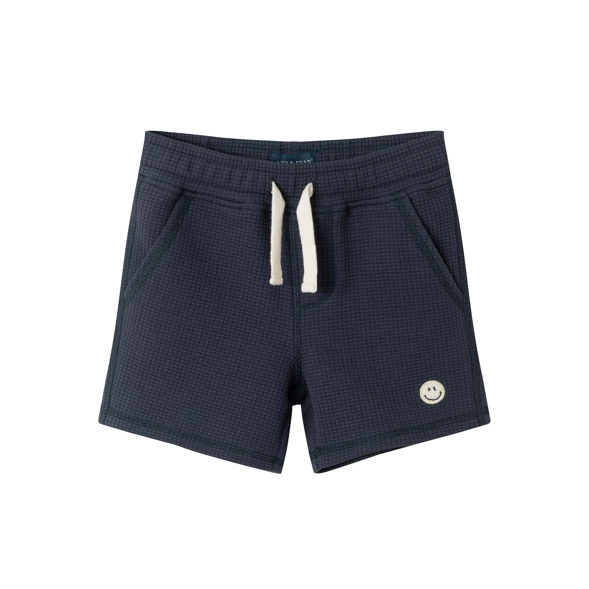 Kids (2-7) Waffle Knit Short w/ Smiley Embroidery Patch | Navy