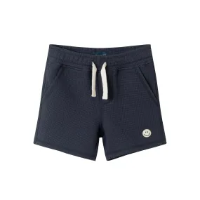 Kids (2-7) Waffle Knit Short w/ Smiley Embroidery Patch | Navy