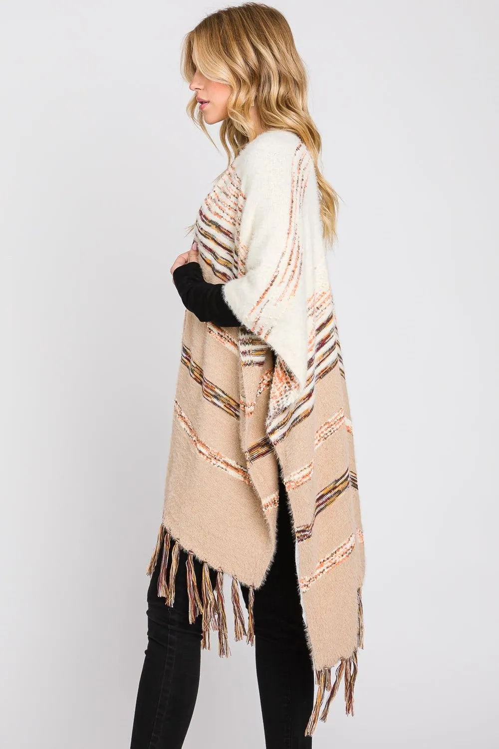 MS0324 Hazel Striped Fringe Ruana