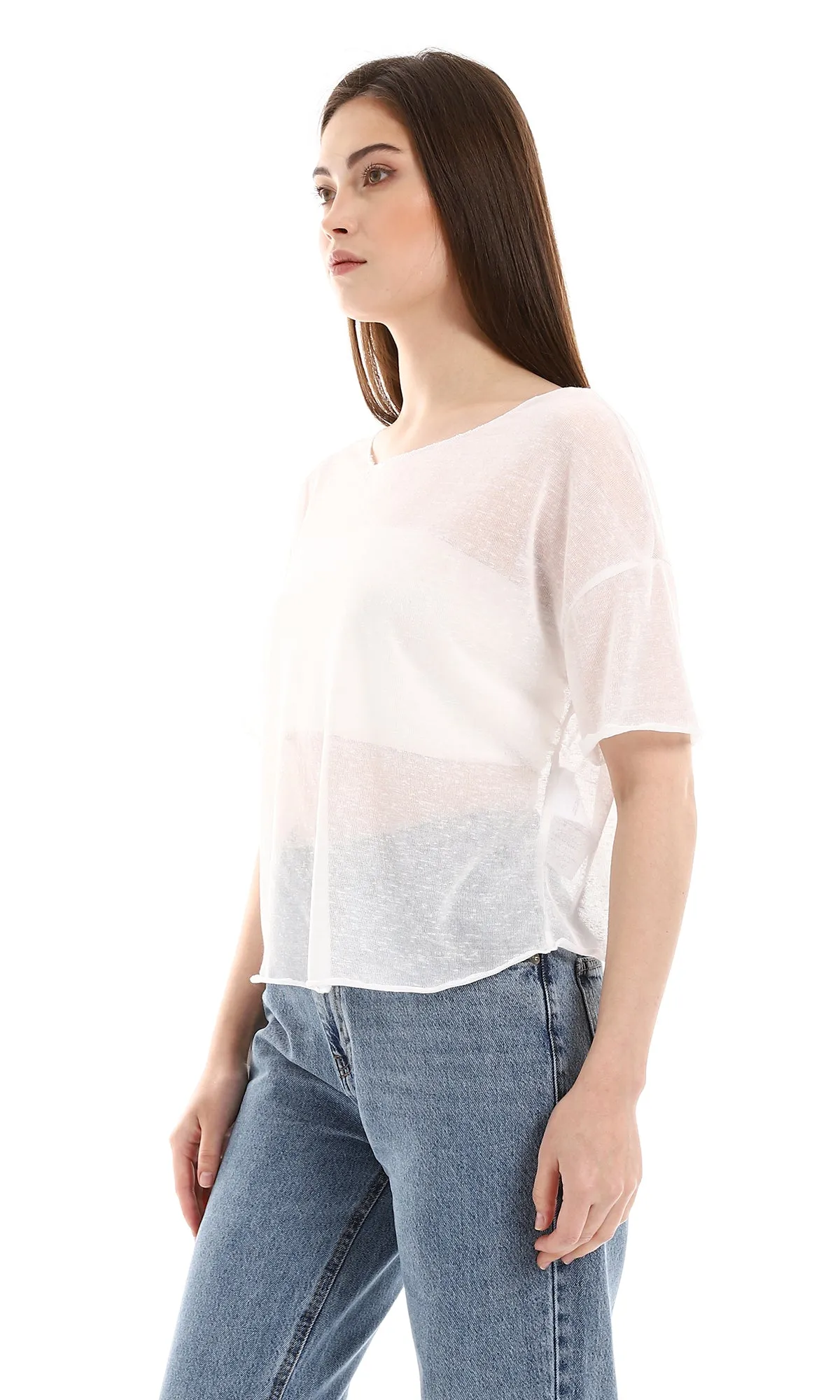 O166325 Soft Fabric Slip On Short Sleeves Top - White