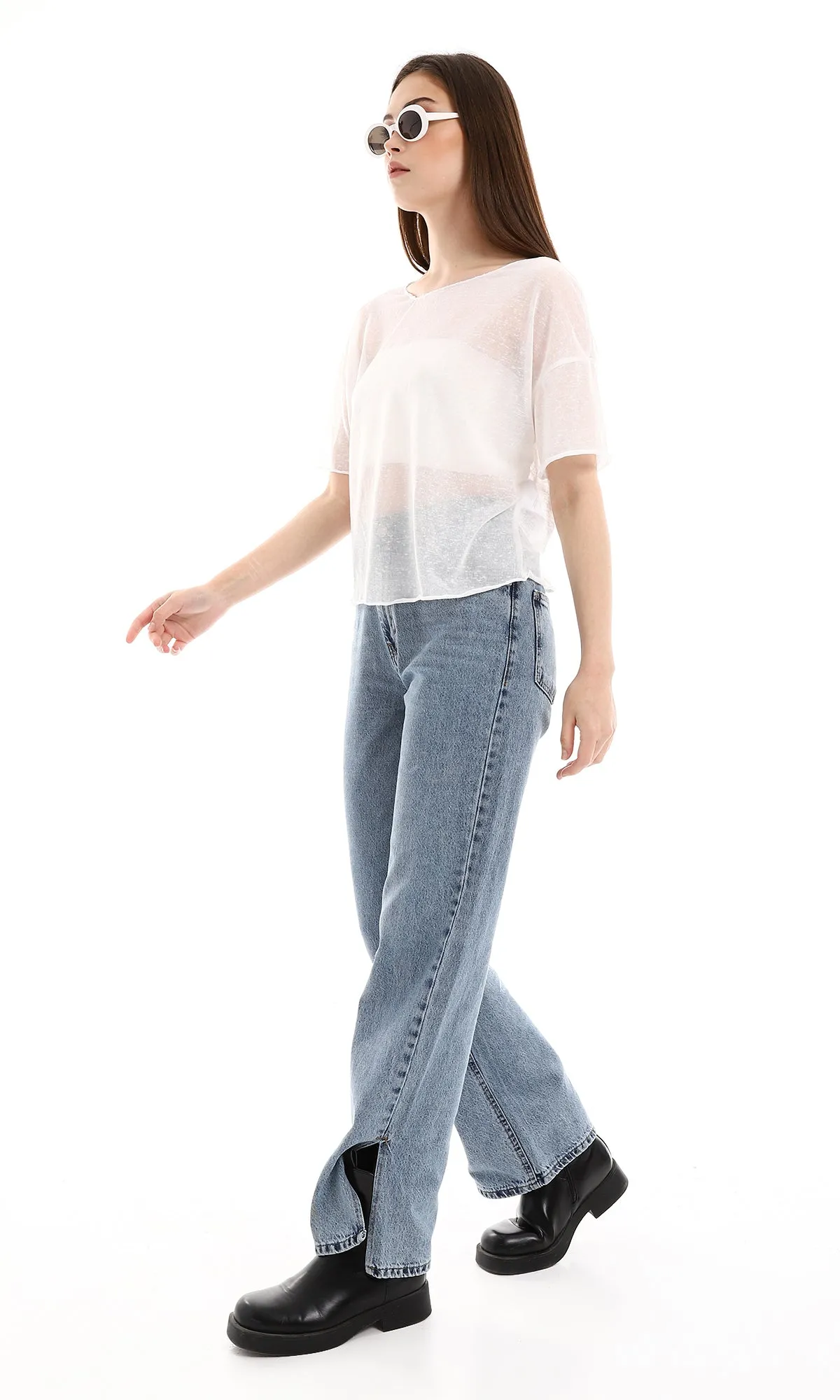 O166325 Soft Fabric Slip On Short Sleeves Top - White