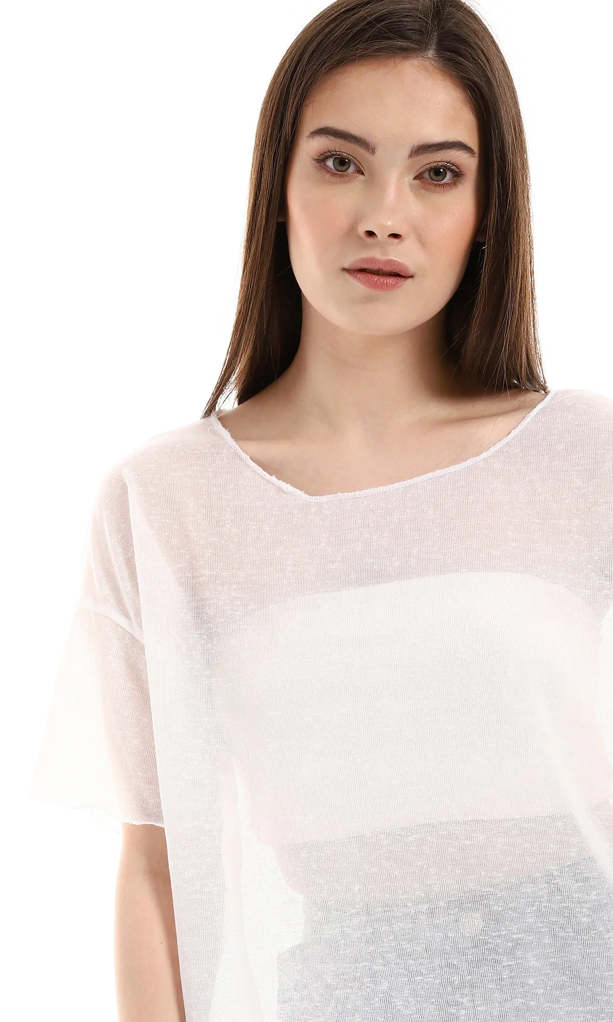 O166325 Soft Fabric Slip On Short Sleeves Top - White