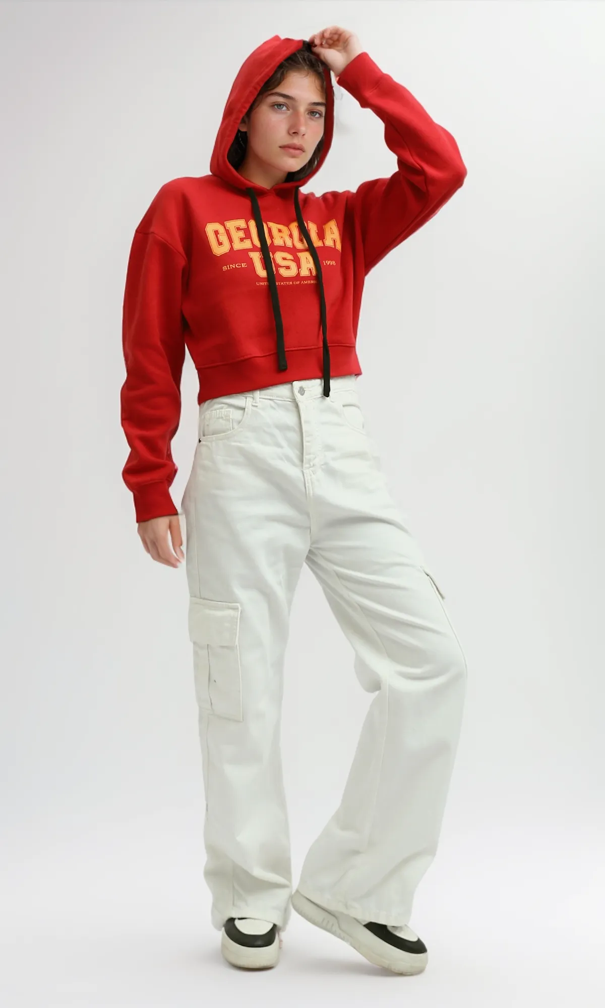 O199387 - Printed ''Goergia'' Hoodie Shirt - Red
