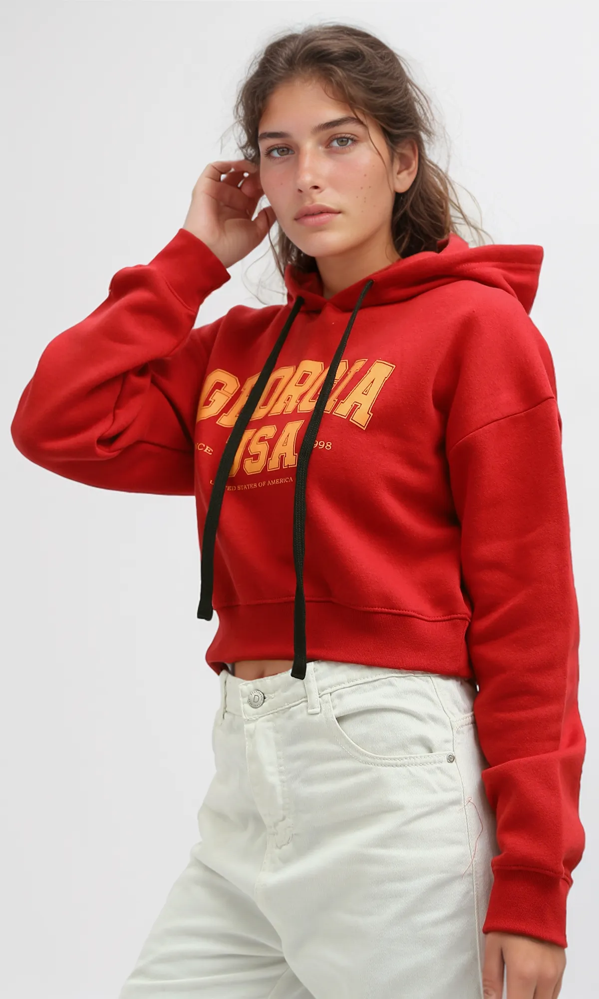 O199387 - Printed ''Goergia'' Hoodie Shirt - Red