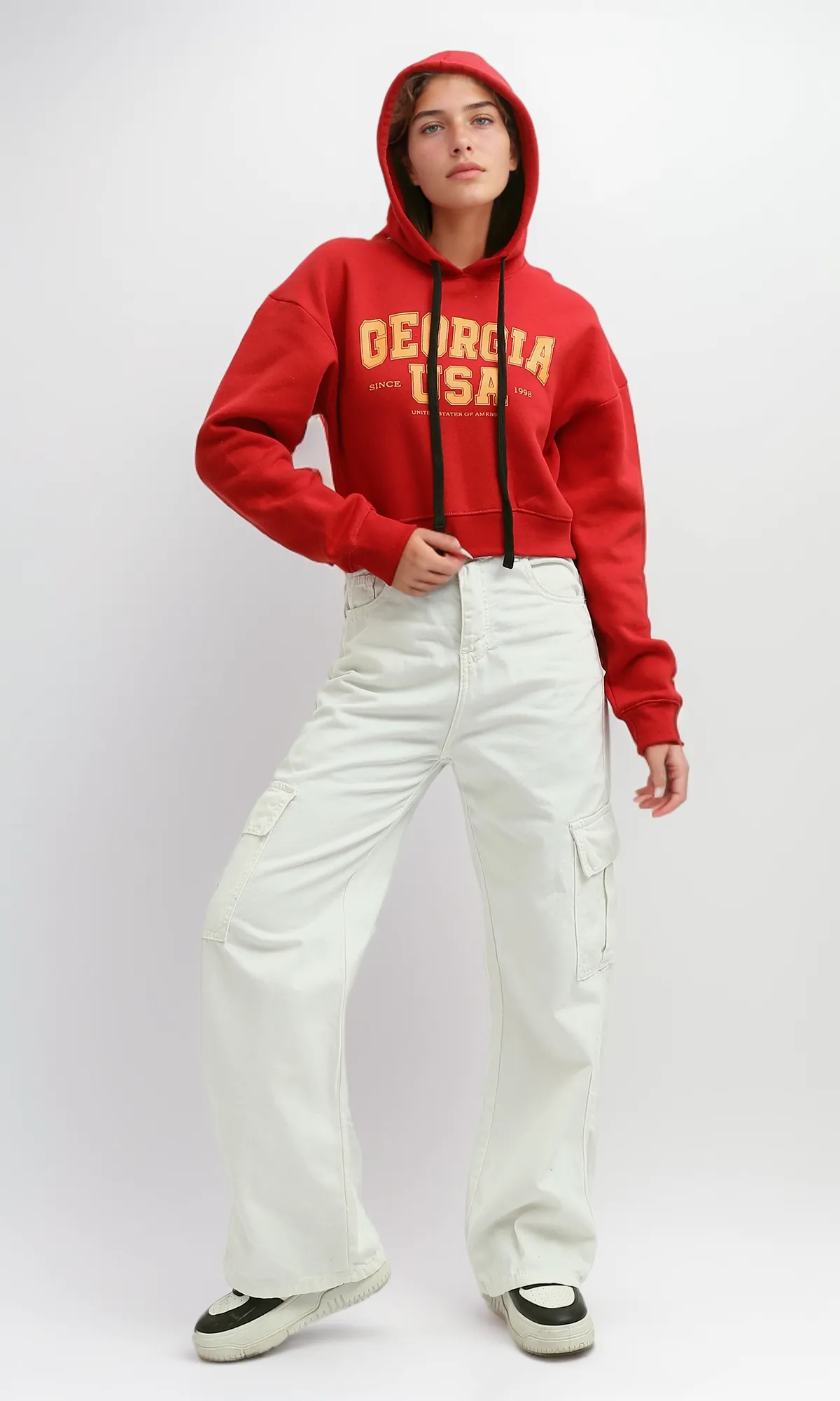 O199387 - Printed ''Goergia'' Hoodie Shirt - Red