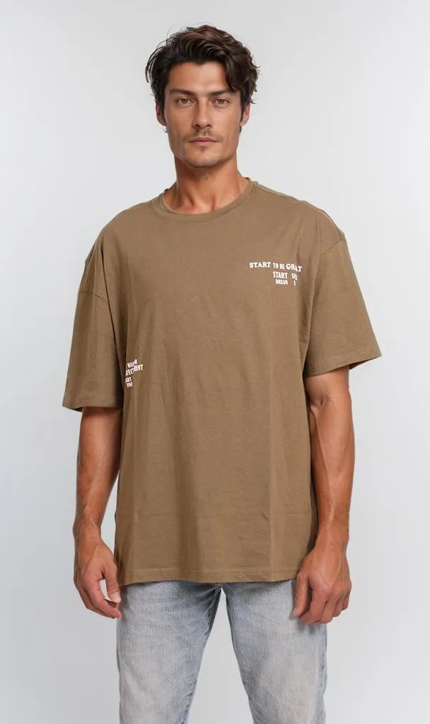 O203118 - Motivational Typography T-Shirt  Olive Green