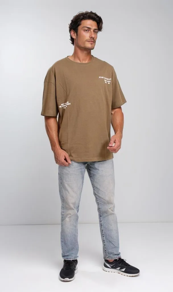 O203118 - Motivational Typography T-Shirt  Olive Green