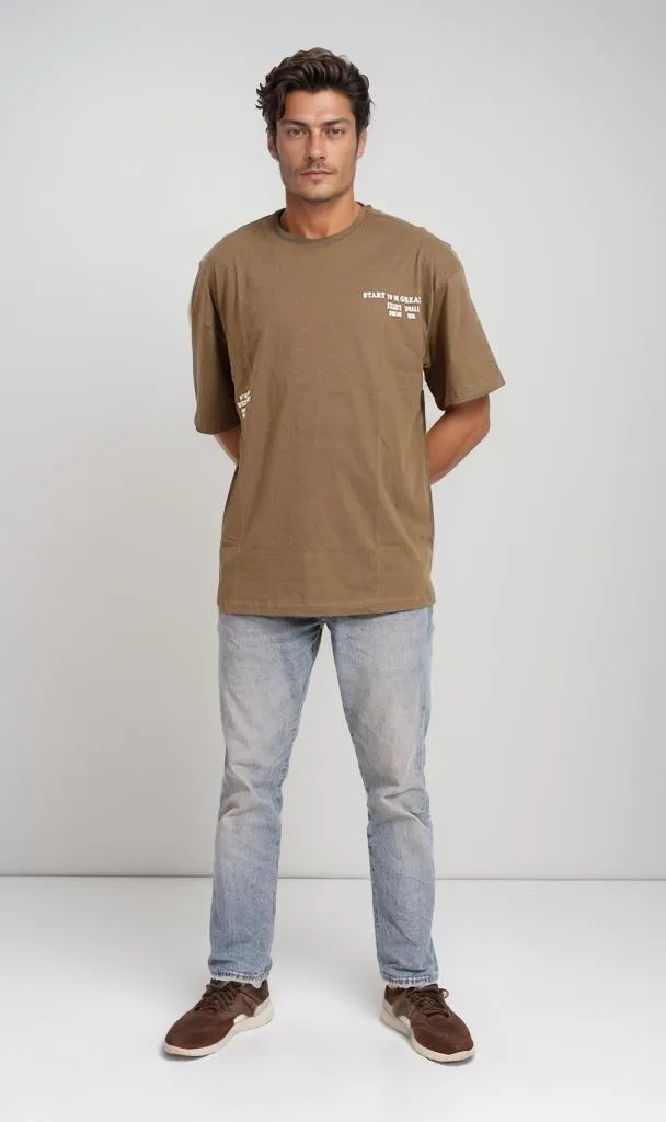 O203118 - Motivational Typography T-Shirt  Olive Green