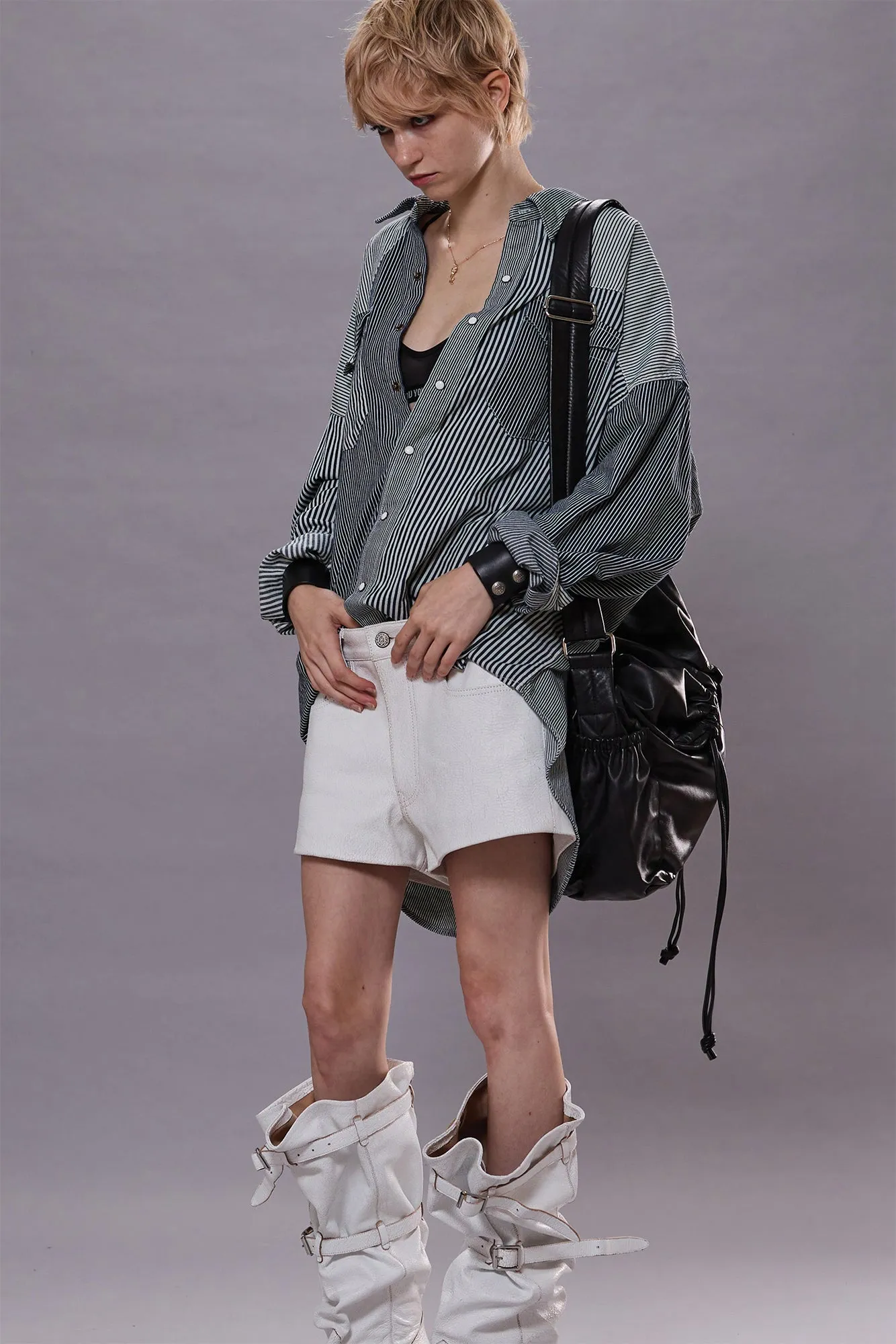 OVERSIZED COWBOY SHIRT - MULTI STRIPE RAILROAD