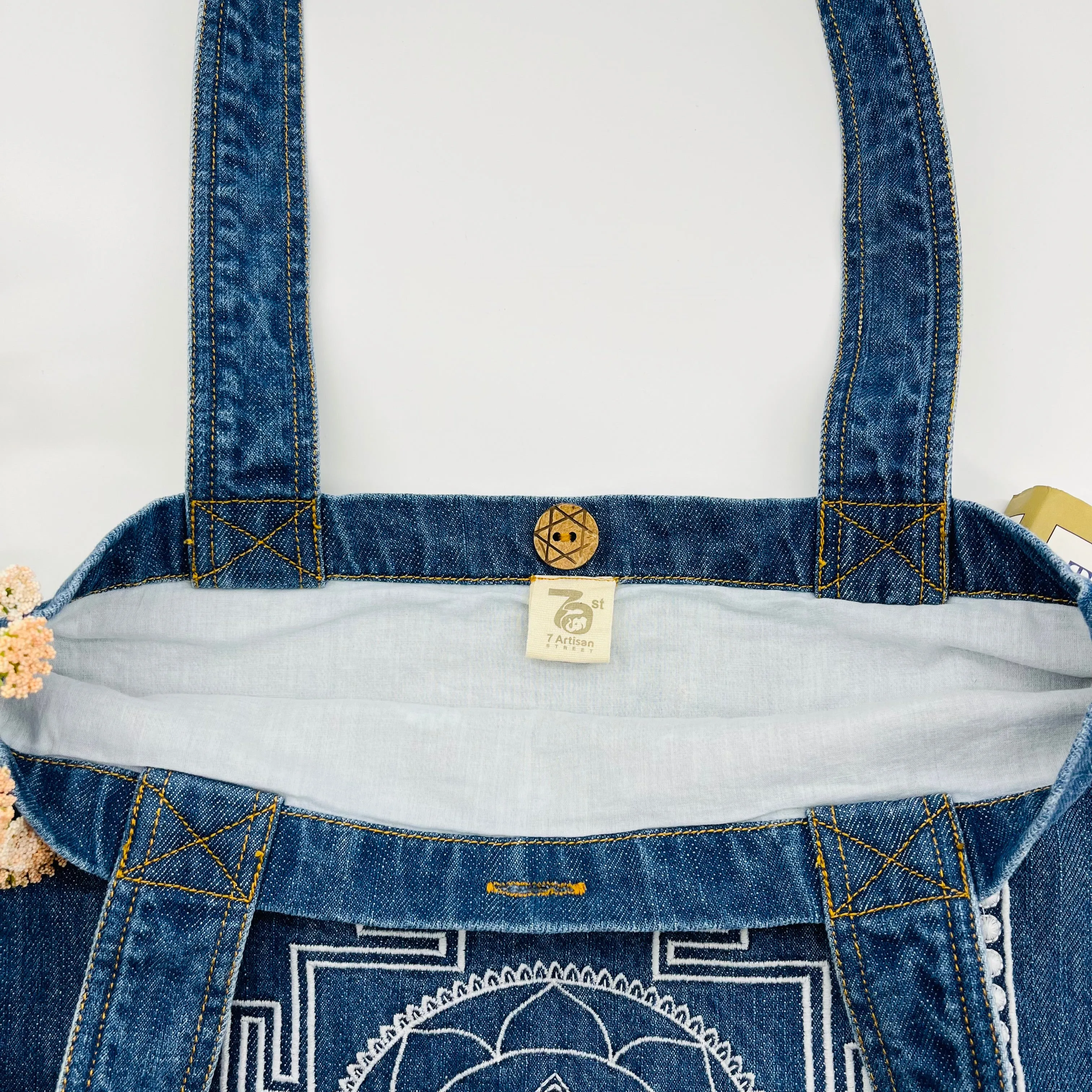 "Vaastu" Lines of Home; Denim Tote Bag | Indigo Denim