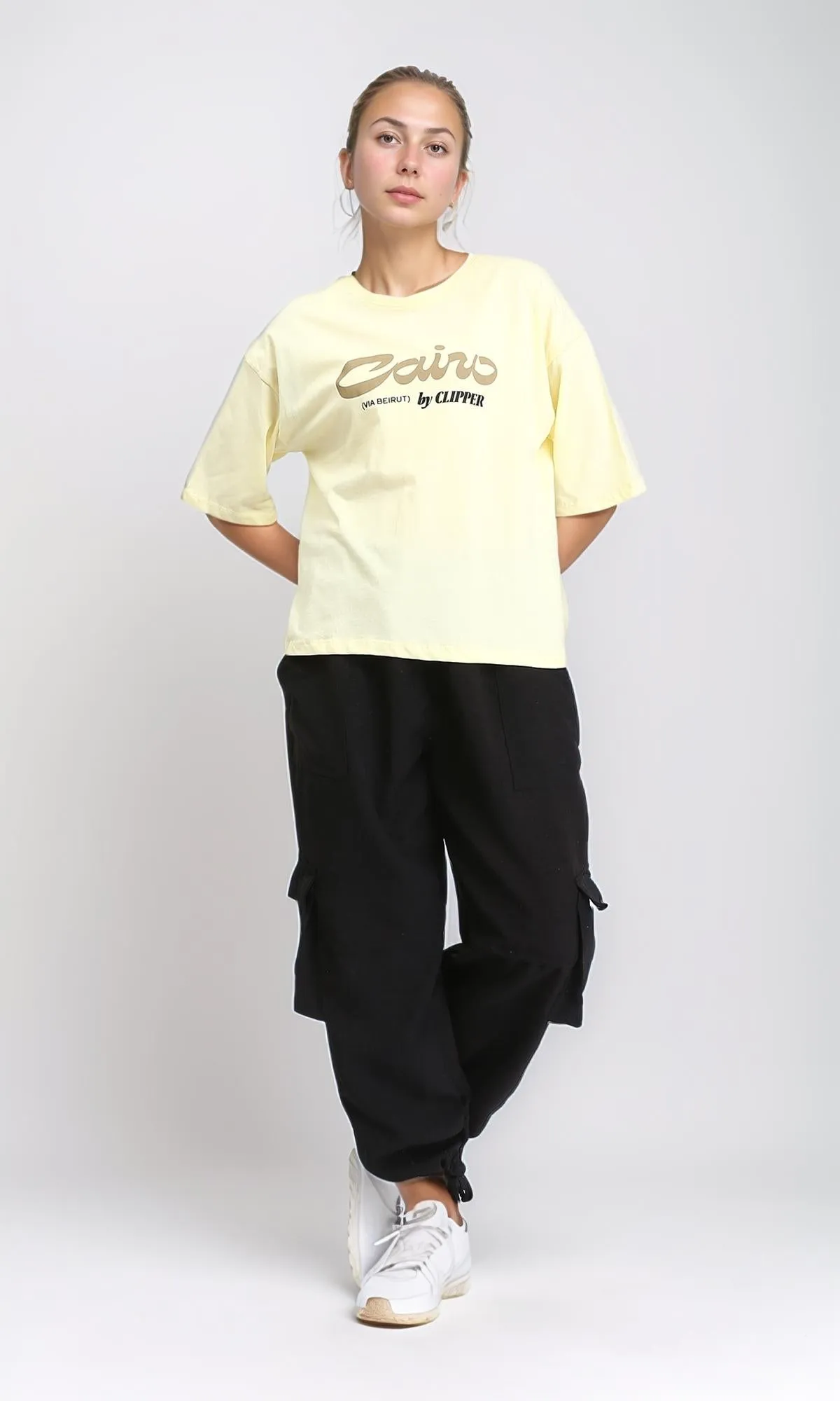 R207873 - Crew Neck Printed Slip On Tee - Light Yellow