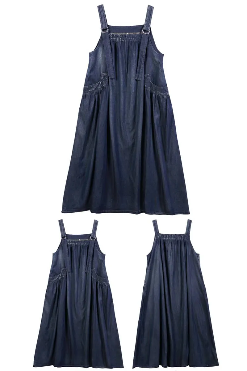 Simple Mid-Length Suspender Dress with a Retro Loose Fit