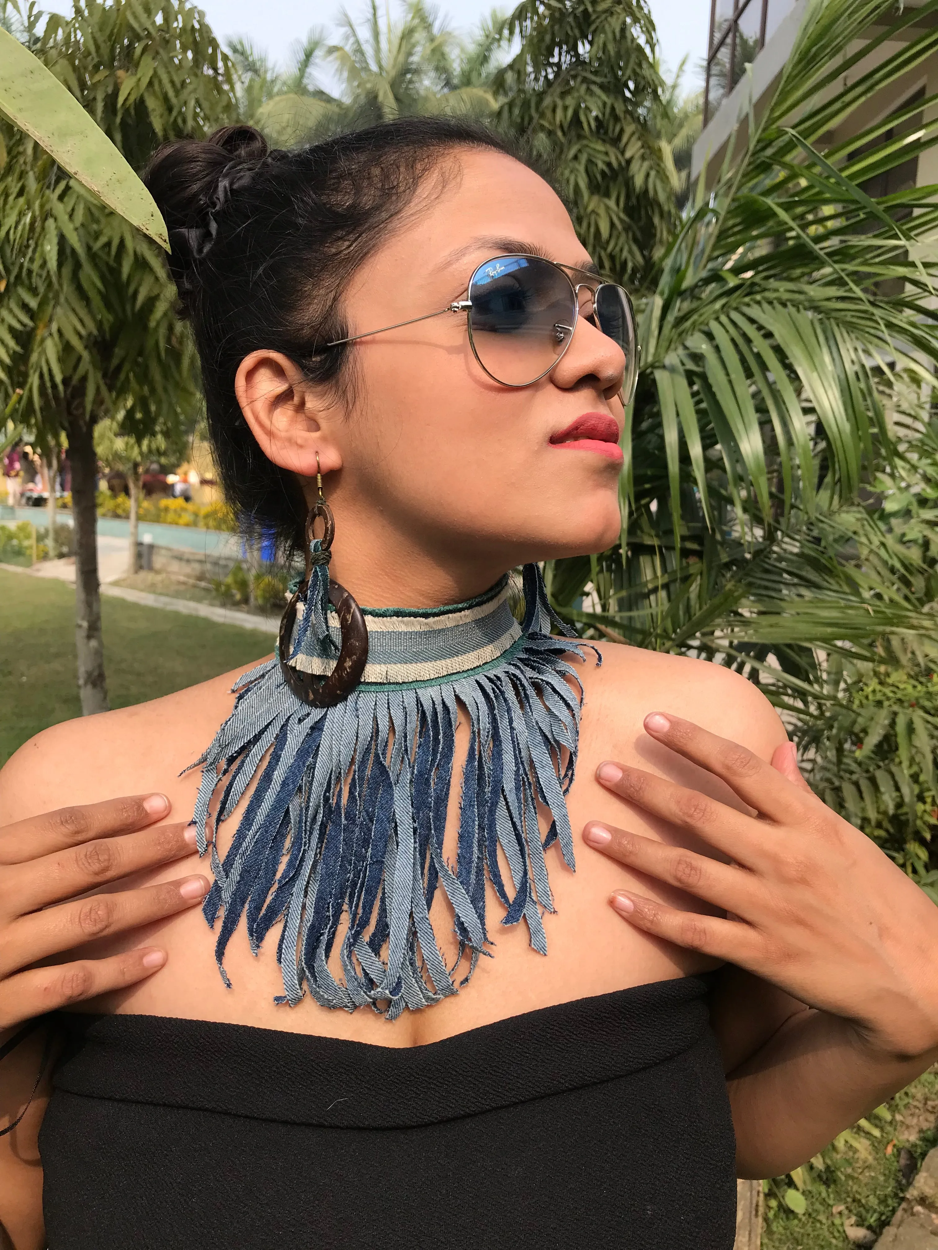 Stevie Denim Necklace & Earrings set