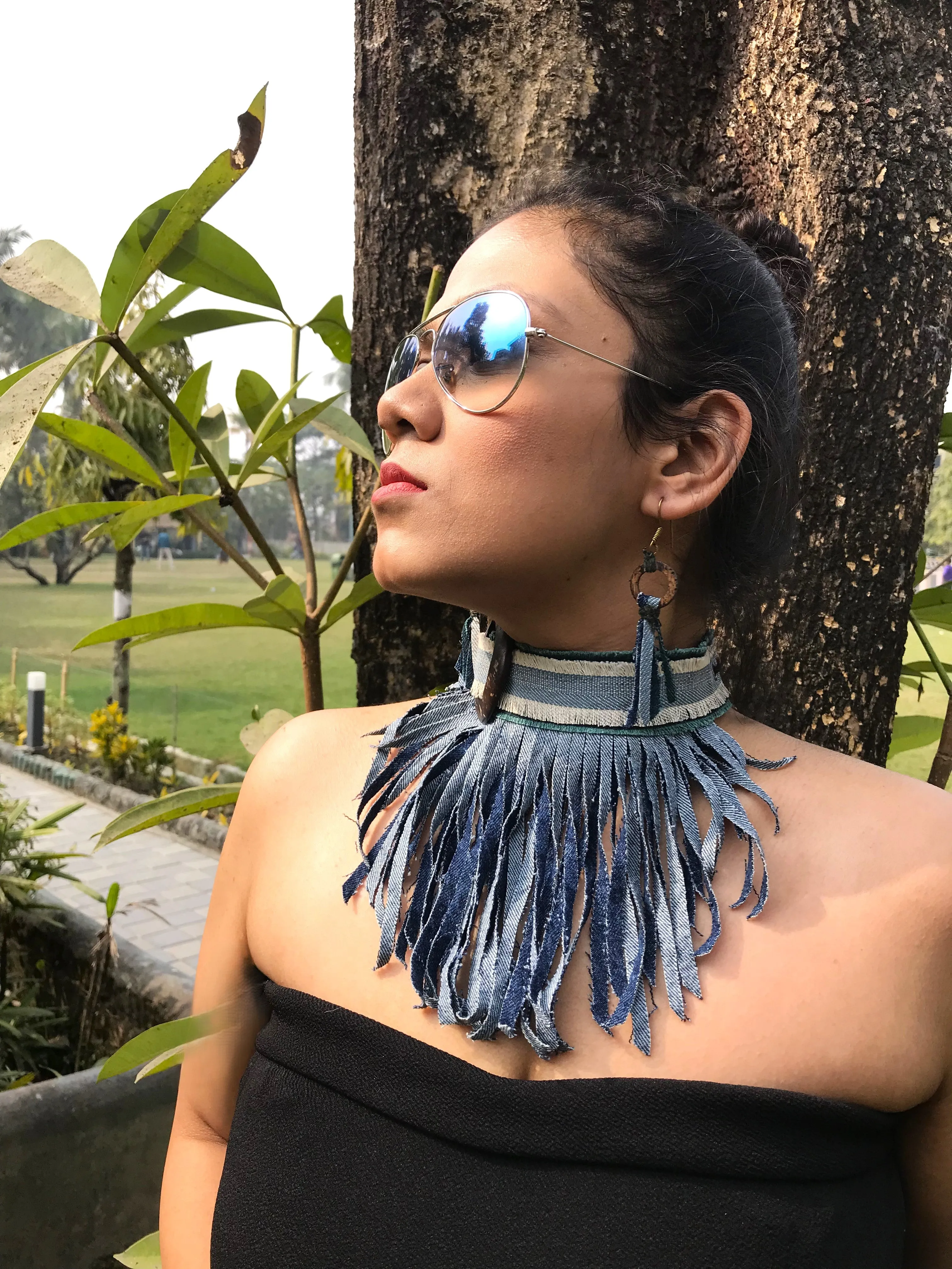 Stevie Denim Necklace & Earrings set