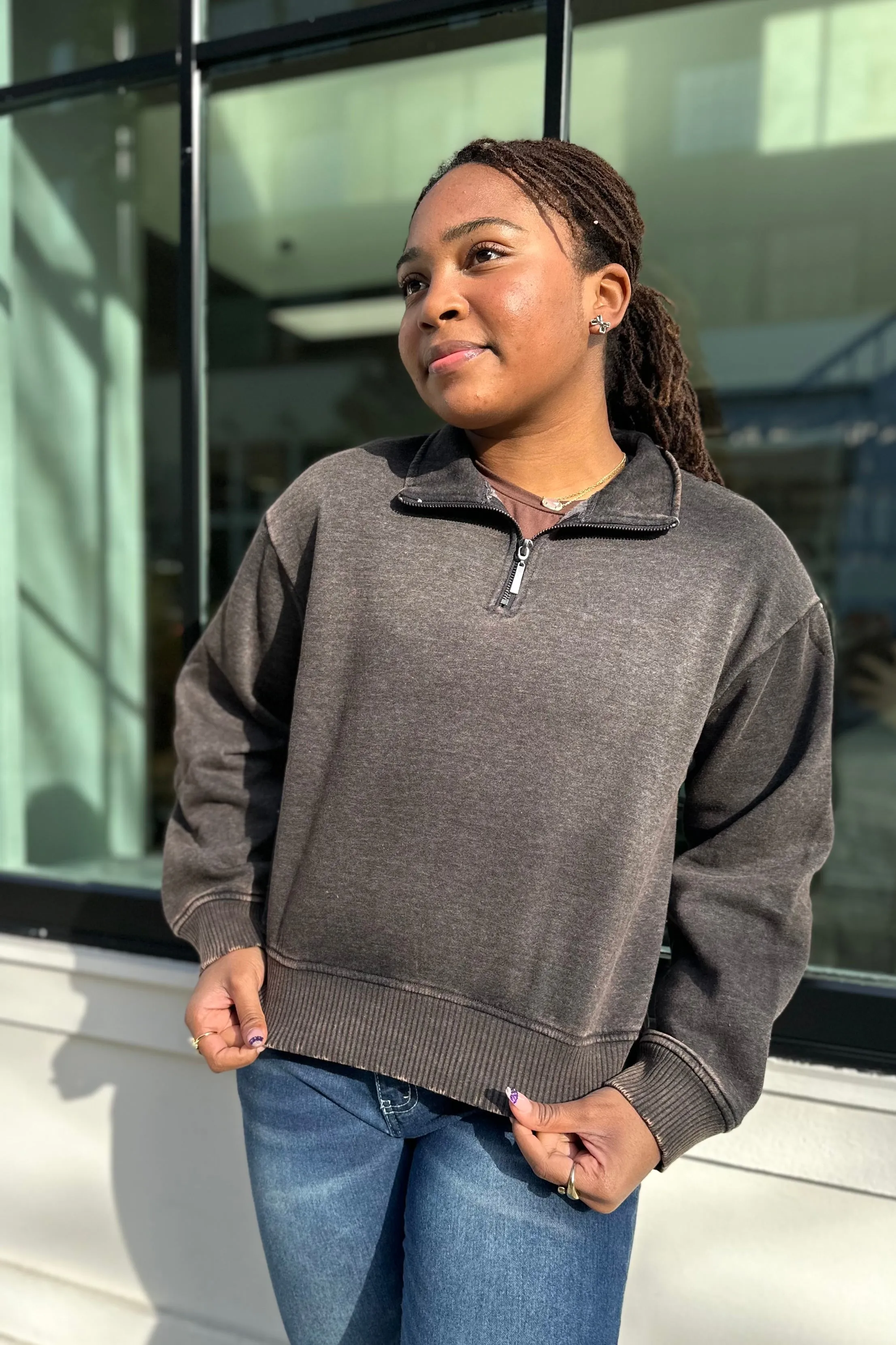 TEAGAN Half Zip Pullover - Charcoal