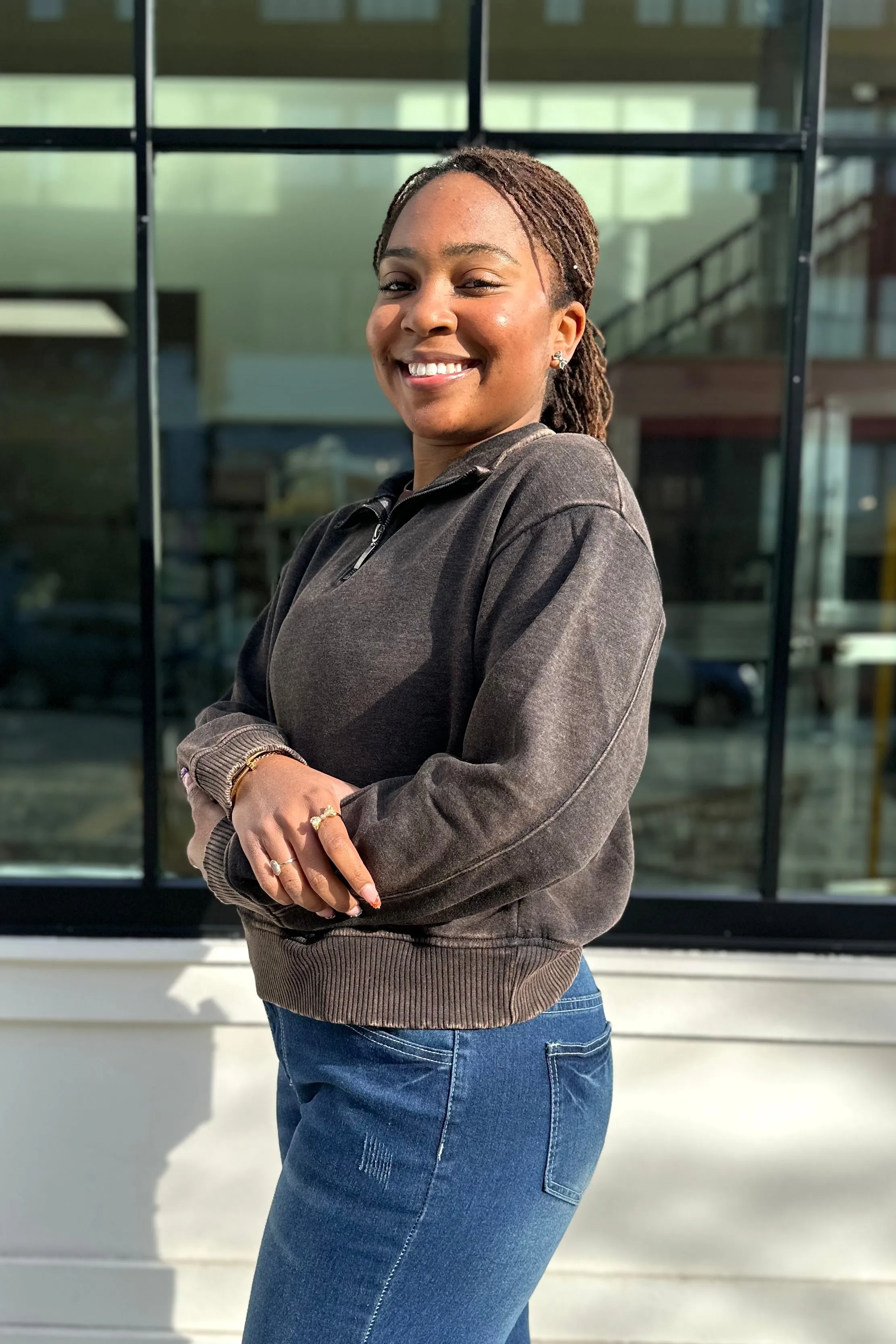 TEAGAN Half Zip Pullover - Charcoal